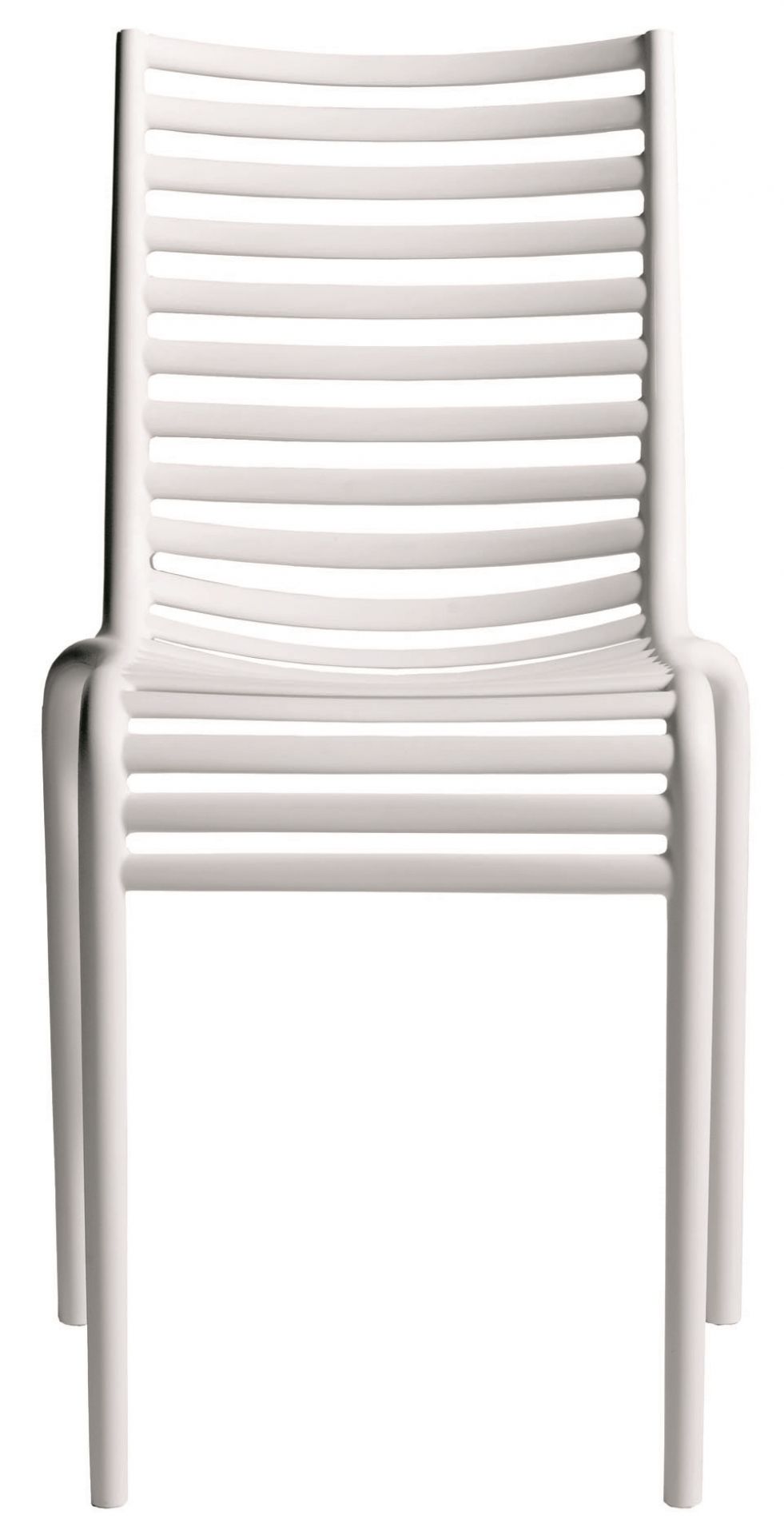 Weißer Pip-e Stuhl von Driade, moderner Designstuhl mit horizontalen Lamellen für Esszimmer und Wohnbereich.