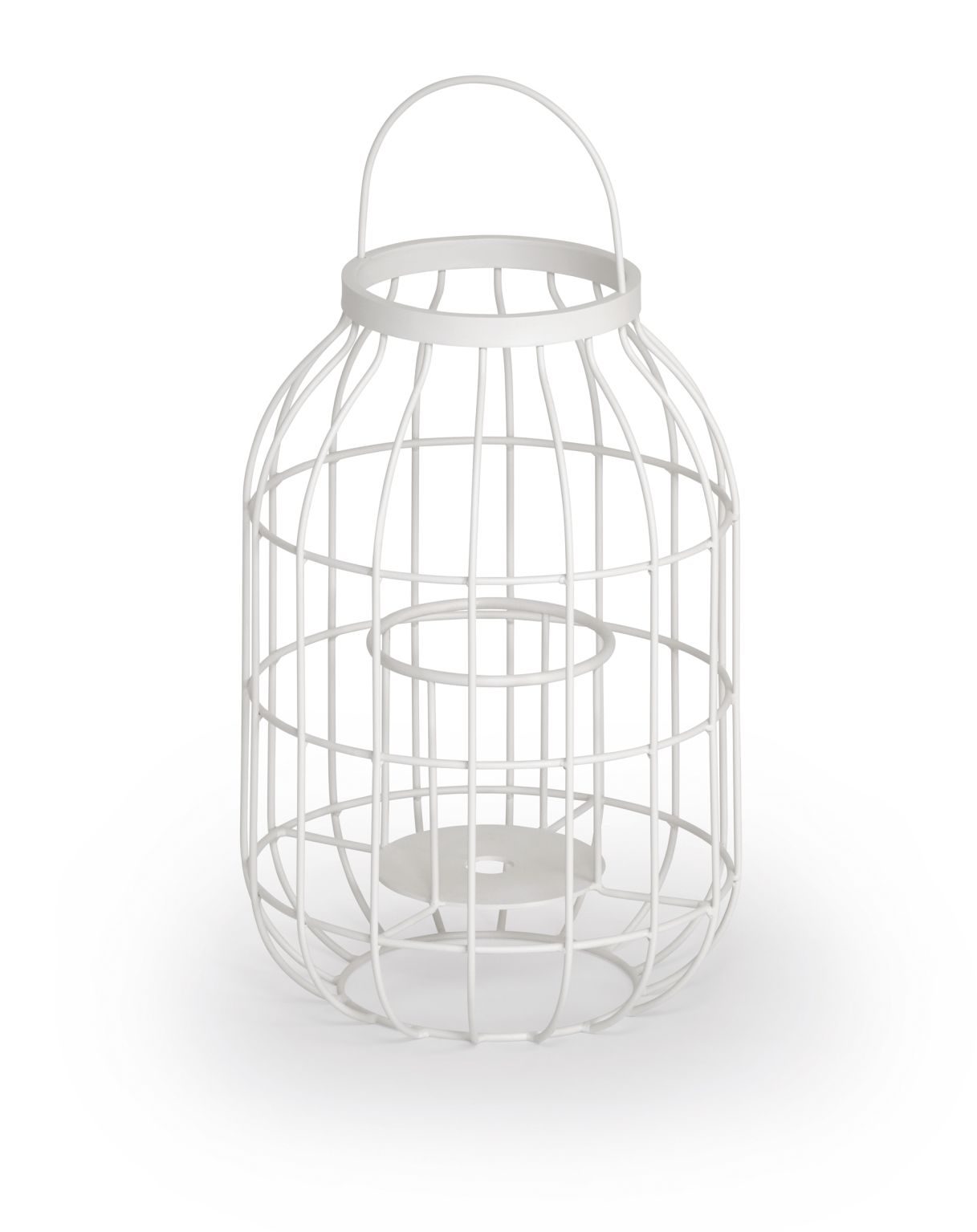 Weiße Weishäupl Laterne für den Außenbereich, moderne Gartenlaterne aus Metall mit Tragegriff.