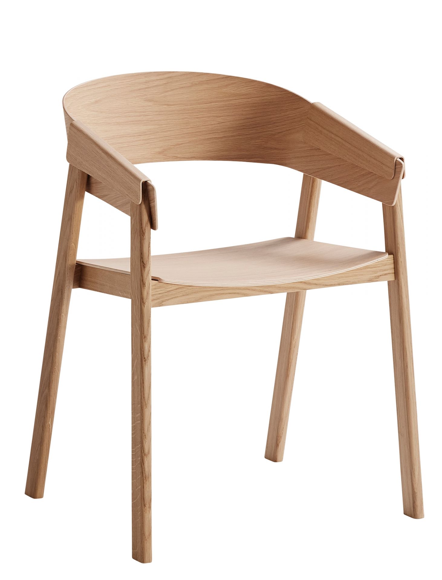 Muuto Cover Chair Stuhl aus hellem Holz, skandinavisches Design für Esszimmer und Wohnbereich.