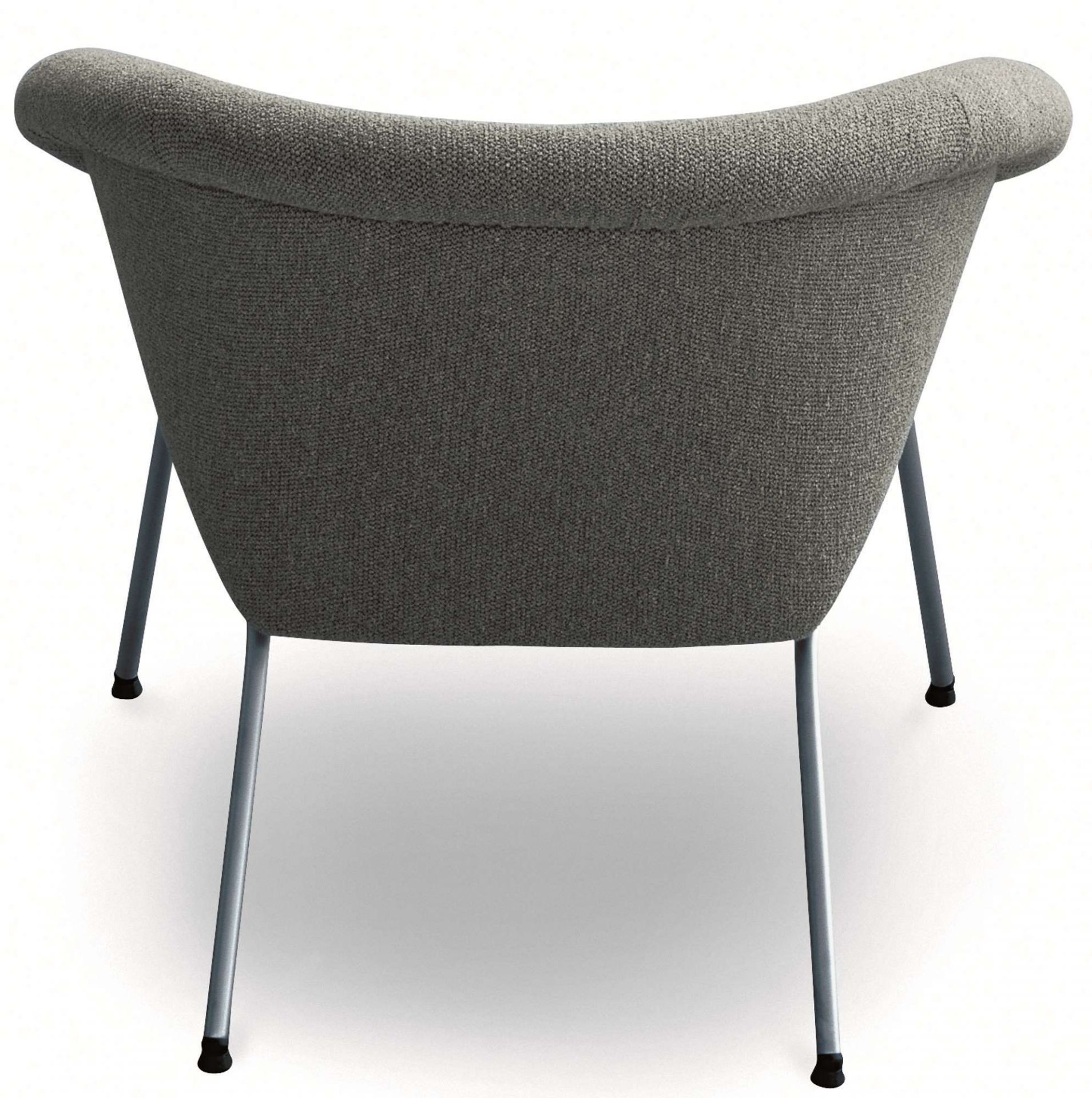Rückansicht des grauen 369 Sessels von Walter Knoll mit Metallbeinen. Designmöbel.