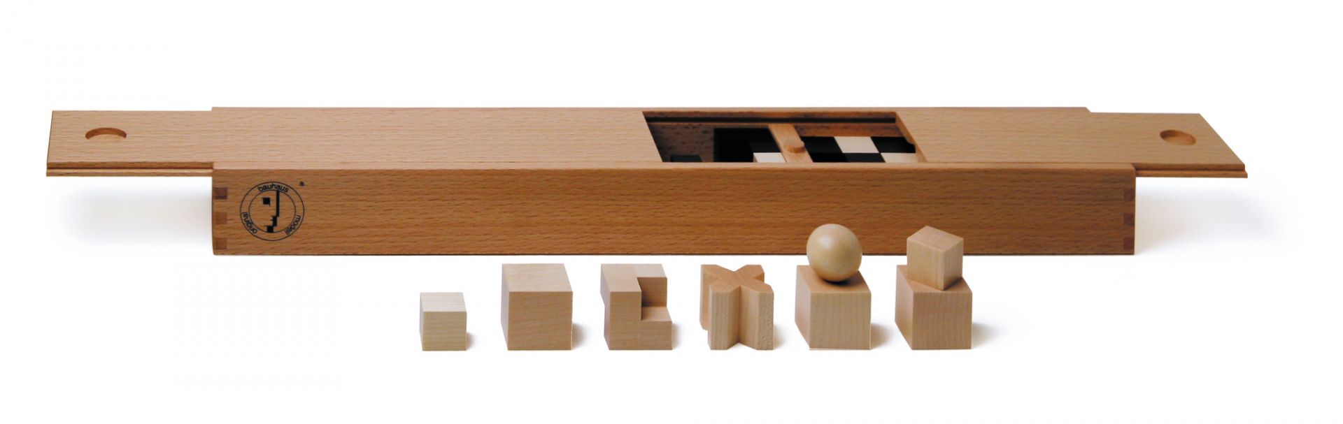 Bauhaus Schachfiguren von Naef Spiele AG aus Holz mit geometrischen Formen und Schachbrett.