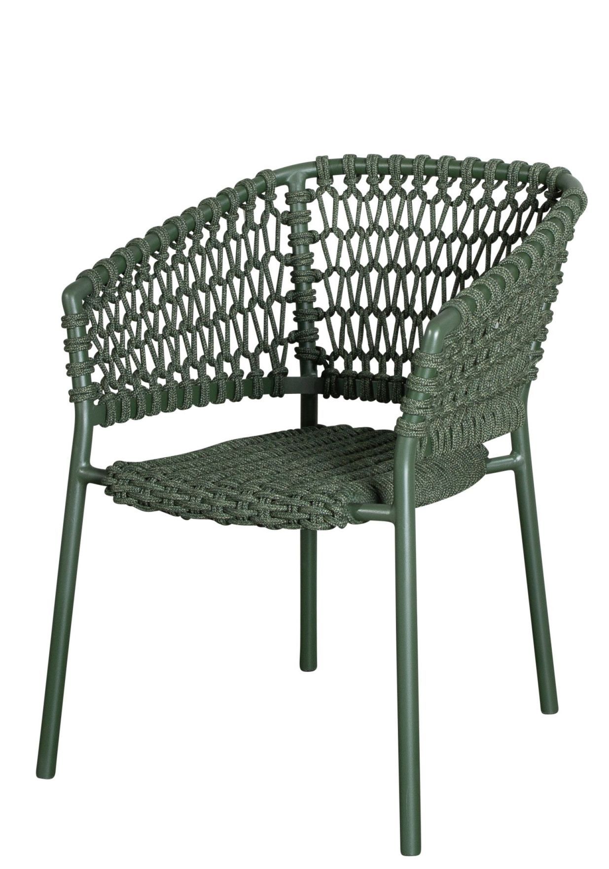 Dunkelgrüner Cane-Line Ocean Sessel für den Außenbereich mit geflochtener Sitzfläche und Rückenlehne.