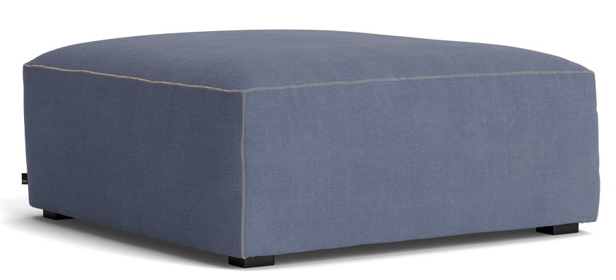 Blauer Mags Soft Ottoman von Hay, extra klein, quadratisch, mit Stoffbezug und Ziernähten.