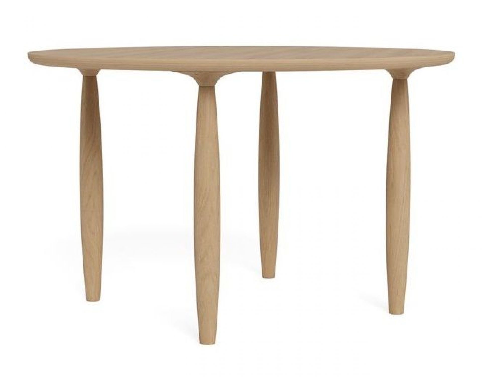 Oku Esstisch rund von Norr11 aus Eiche, skandinavisches Design mit drei Beinen.