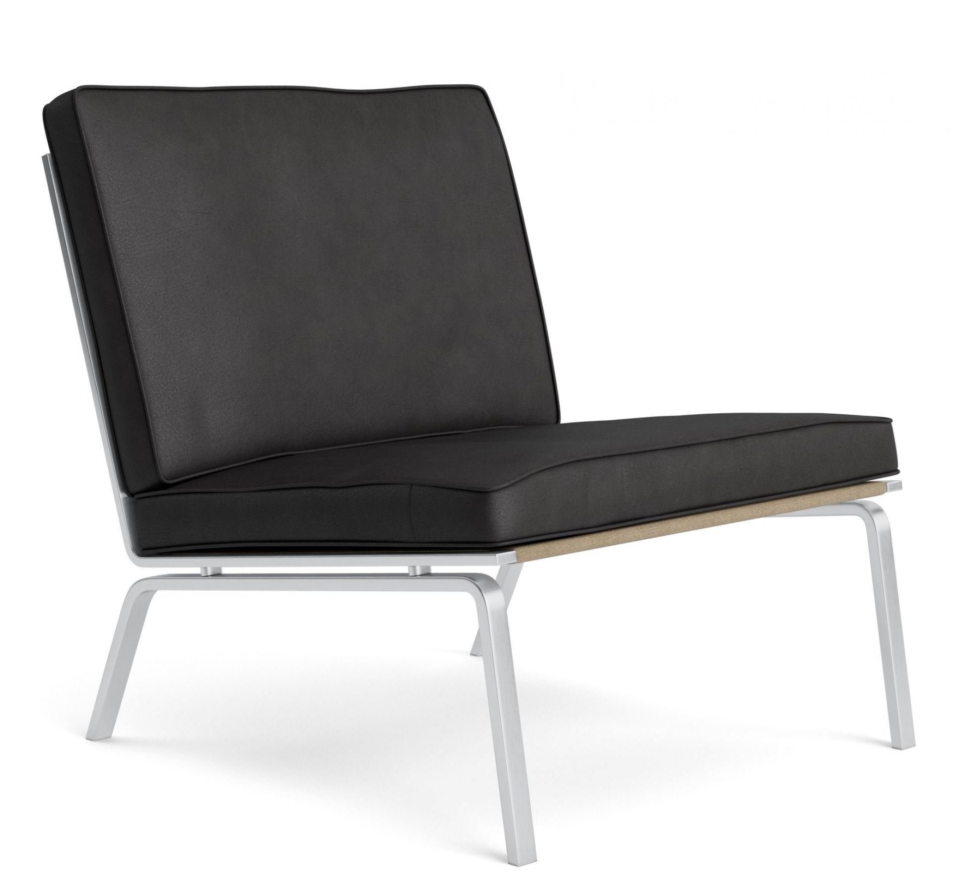 Anthrazitfarbener Man Lounge Chair Sessel mit minimalistischem Design und silberfarbenem Metallgestell. Bequemer Sessel für Wohnzimmer und Lounges.