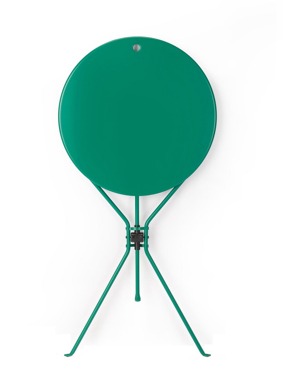 Grüner Cumano Klapptisch von Zanotta, runder Beistelltisch aus Stahl, platzsparend und modern.