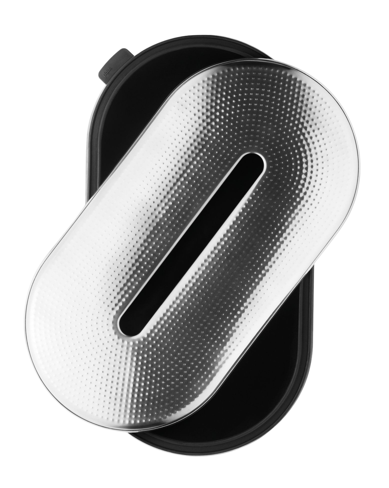 Vipp Brotkasten: Detailaufnahme des geöffneten Brotbehälters mit strukturiertem Deckel. Modernes Design für die Küche.