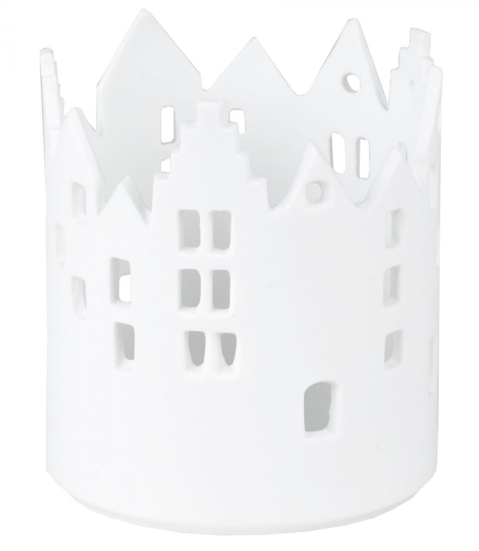 Weißes Stadtlicht Teelicht mit Rathausplatz-Motiv, dekoratives Wohnaccessoire für stimmungsvolle Beleuchtung.