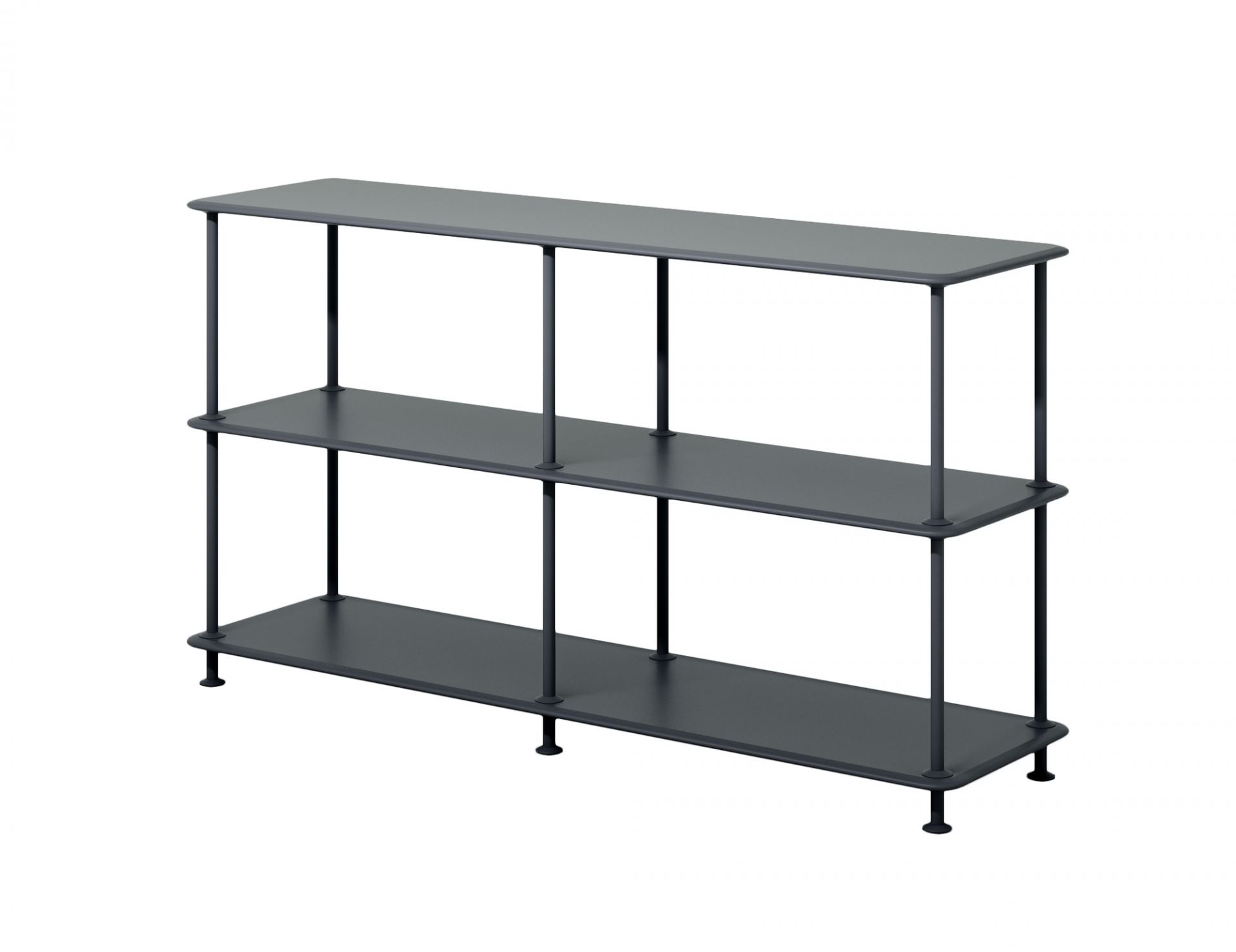 Schwarzes Montana Free Regal mit drei Ebenen, modernes Design für Wohnzimmer und Büro.