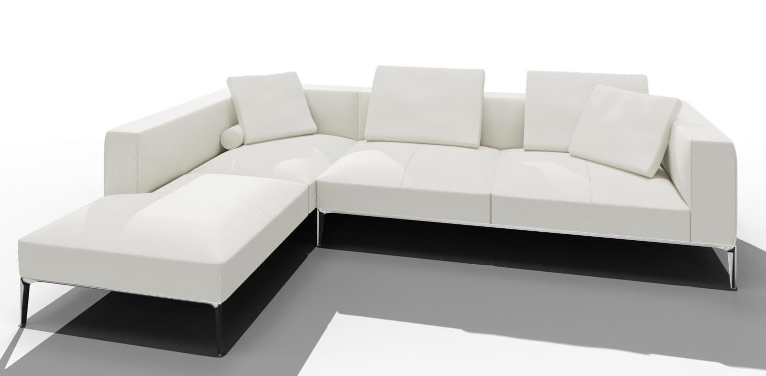 Jaan Living Sofa: Weißes Ledersofa mit Kissen und Rollen von Walter Knoll.
