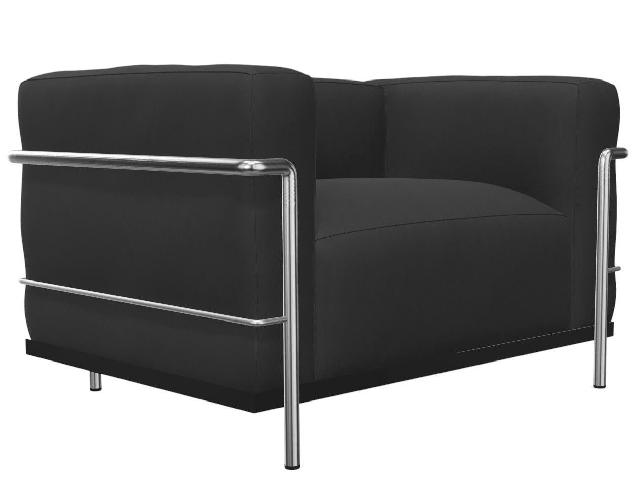 Schwarzer Cassina Grand Confort Sessel mit Stahlrohrgestell, moderner Designklassiker für Wohnzimmer und Büro.