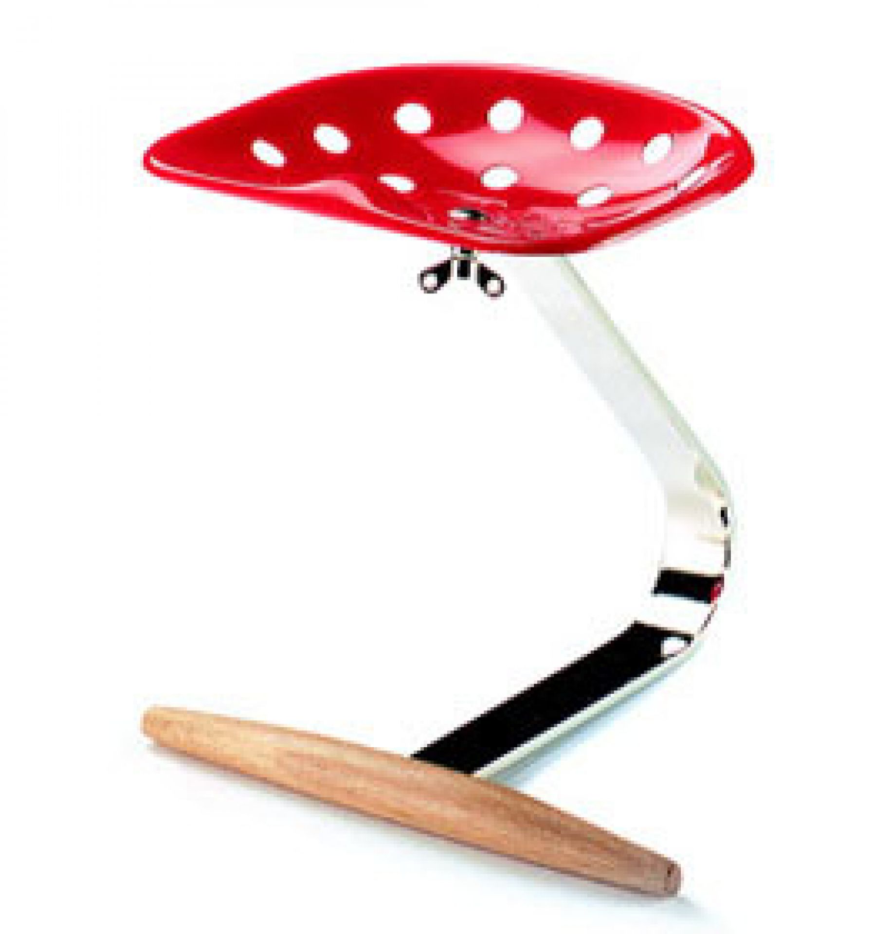 Roter Mezzadro Hocker Miniatur von Vitra: Designklassiker mit Traktorsitz und Chromgestell.