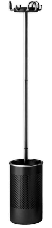 Cribbio Kleiderständer: Moderner Garderobenständer mit integriertem Schirmständer in Schwarz und Silber.