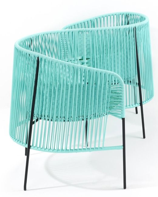 Ames Caribe Vis a Vis Bank in Türkis und Schwarz für den Outdoor-Bereich.