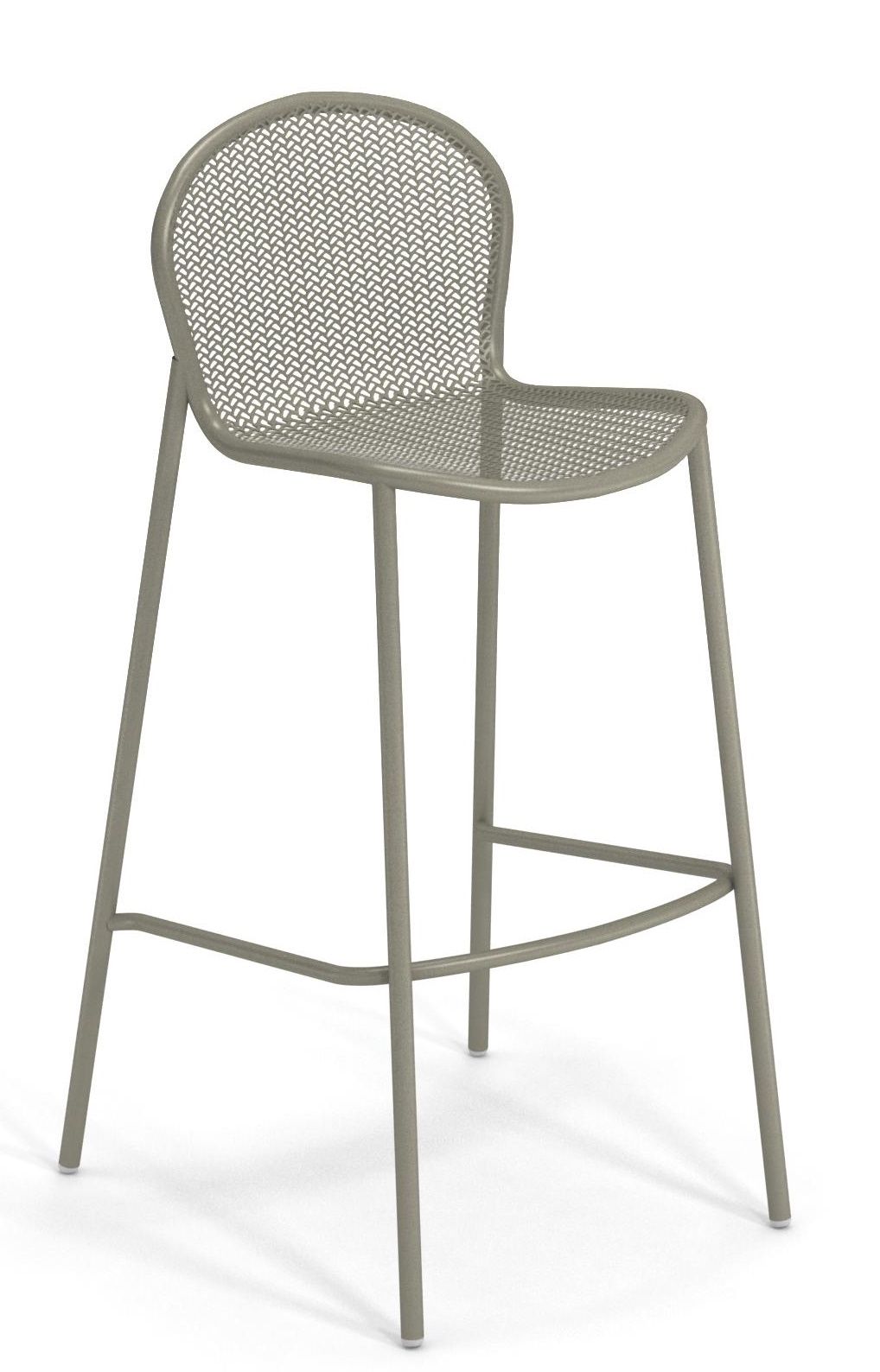 Ronda X Barhocker von Emu, grau, aus Metallgeflecht, für den Innen- und Außenbereich.