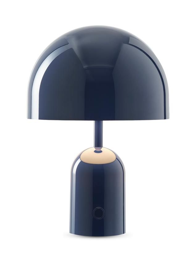 Blaue Bell Portable LED Tischleuchte von Tom Dixon, moderne Akkuleuchte für den Innenbereich.