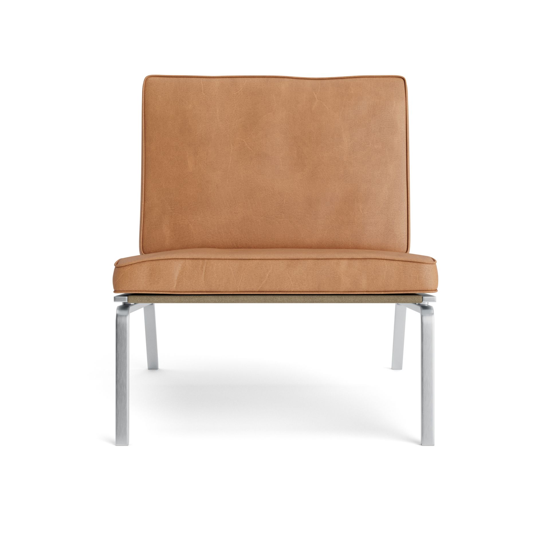 Man Lounge Chair Sessel Norr11 in Camel Leder mit minimalistischem Design und Metallgestell.