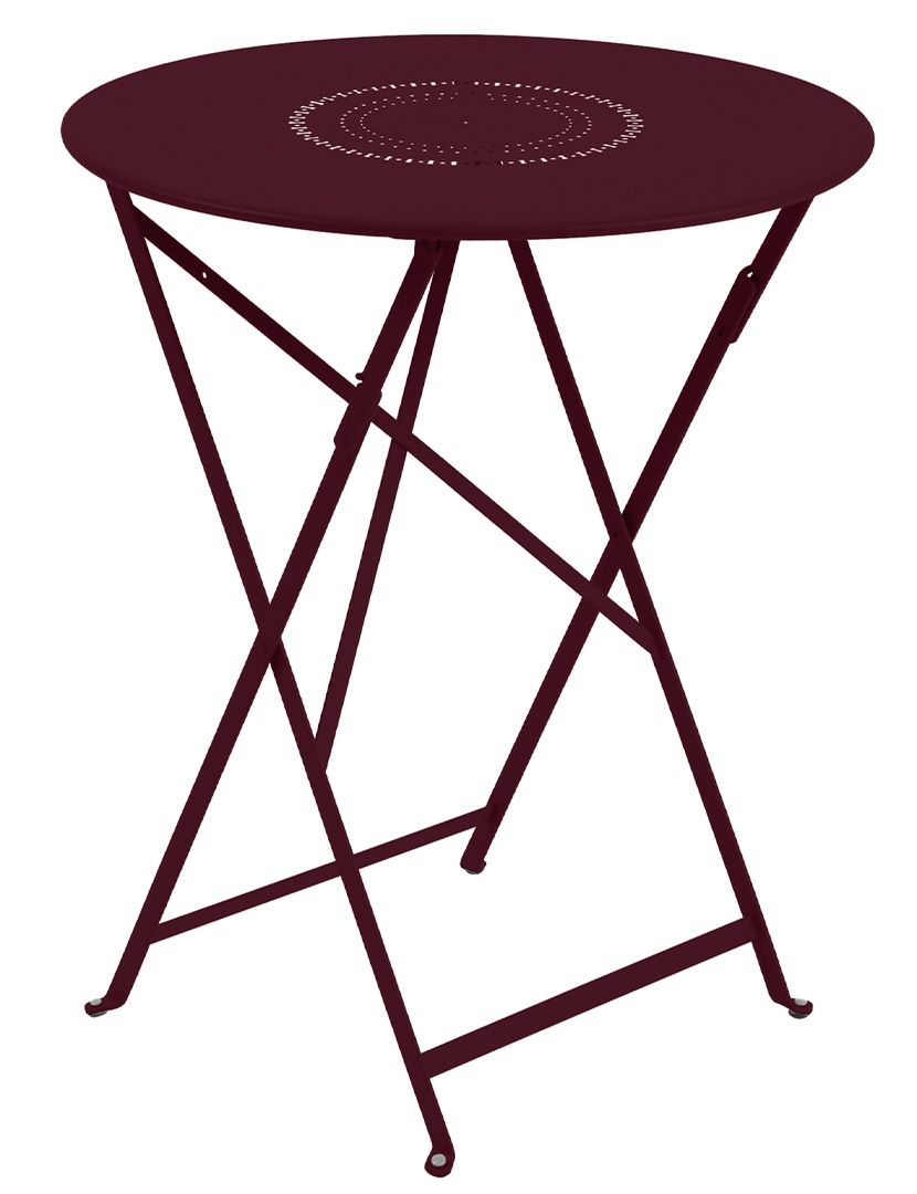 Floréal Tisch von Fermob, runder Gartentisch aus Metall in Aubergine, klappbar und wetterfest.
