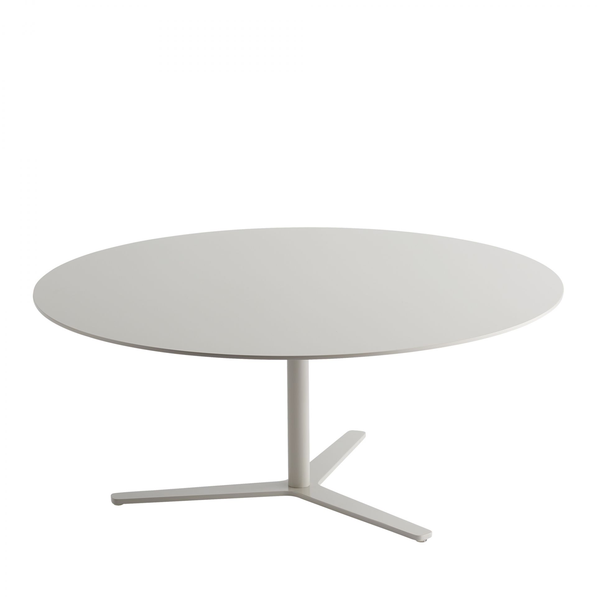 Tre90 Couchtisch in Seidengrau: Runder, moderner Wohnzimmertisch mit zentralem Fuß und minimalistischem Design.