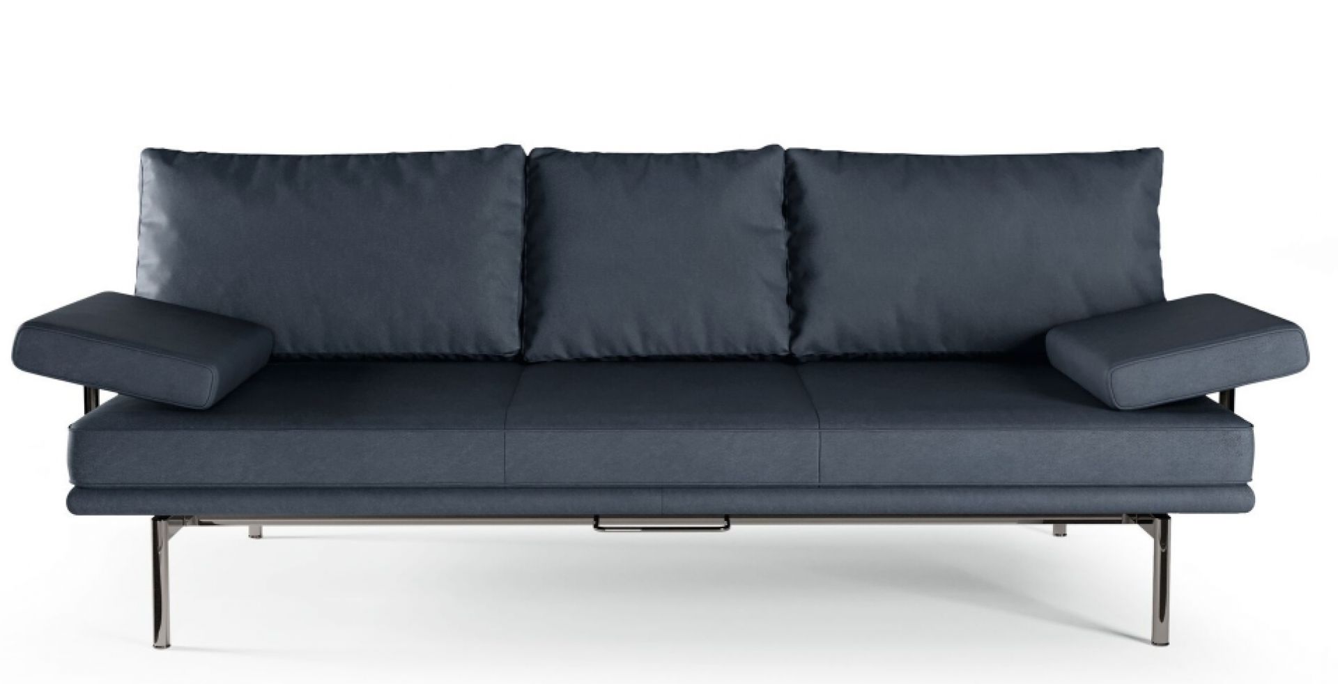 Blaues LIVING PLATFORM Sofa von Walter Knoll mit Funktionsarmlehnen und Chromgestell. Modernes Design Sofa.