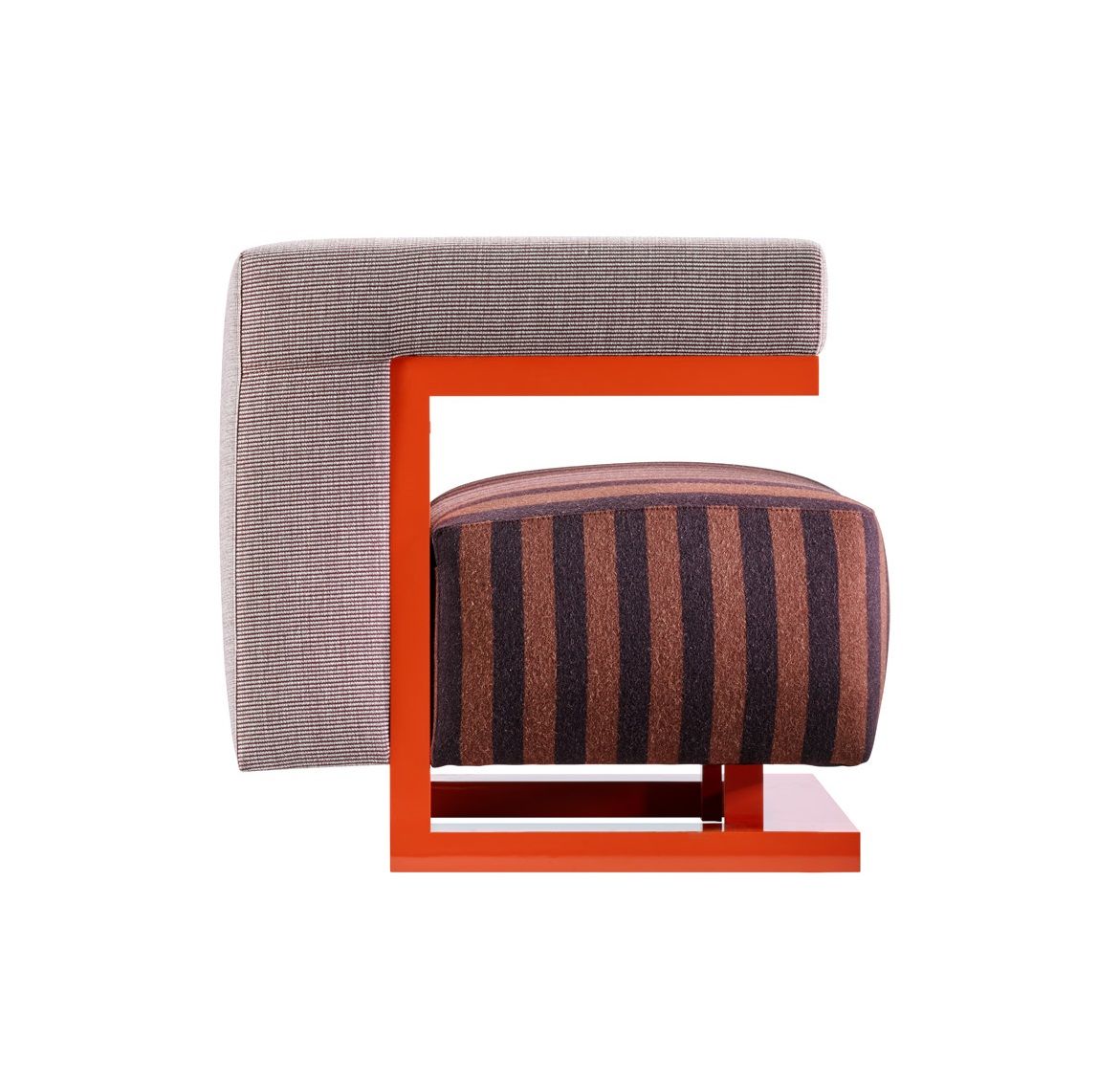 F51N Sessel Bauhaus Edition 2023 von Tecta, orangefarbenes Gestell, gestreifte Polsterung, modernes Design.