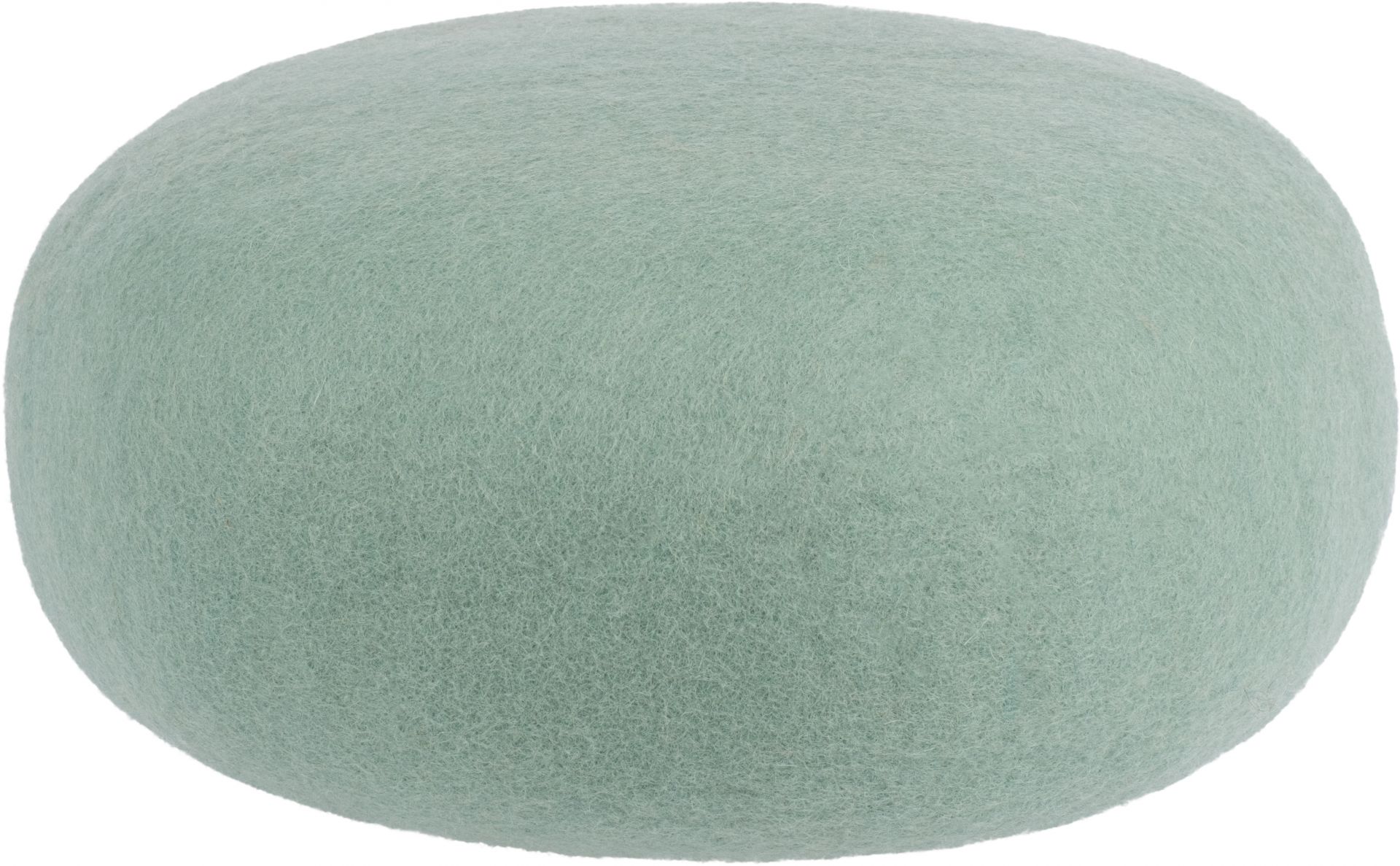 Nahaufnahme: Mintgrüner Filz Pouf Hocker von myfelt, bequeme Sitzgelegenheit und stilvolles Wohnaccessoire.