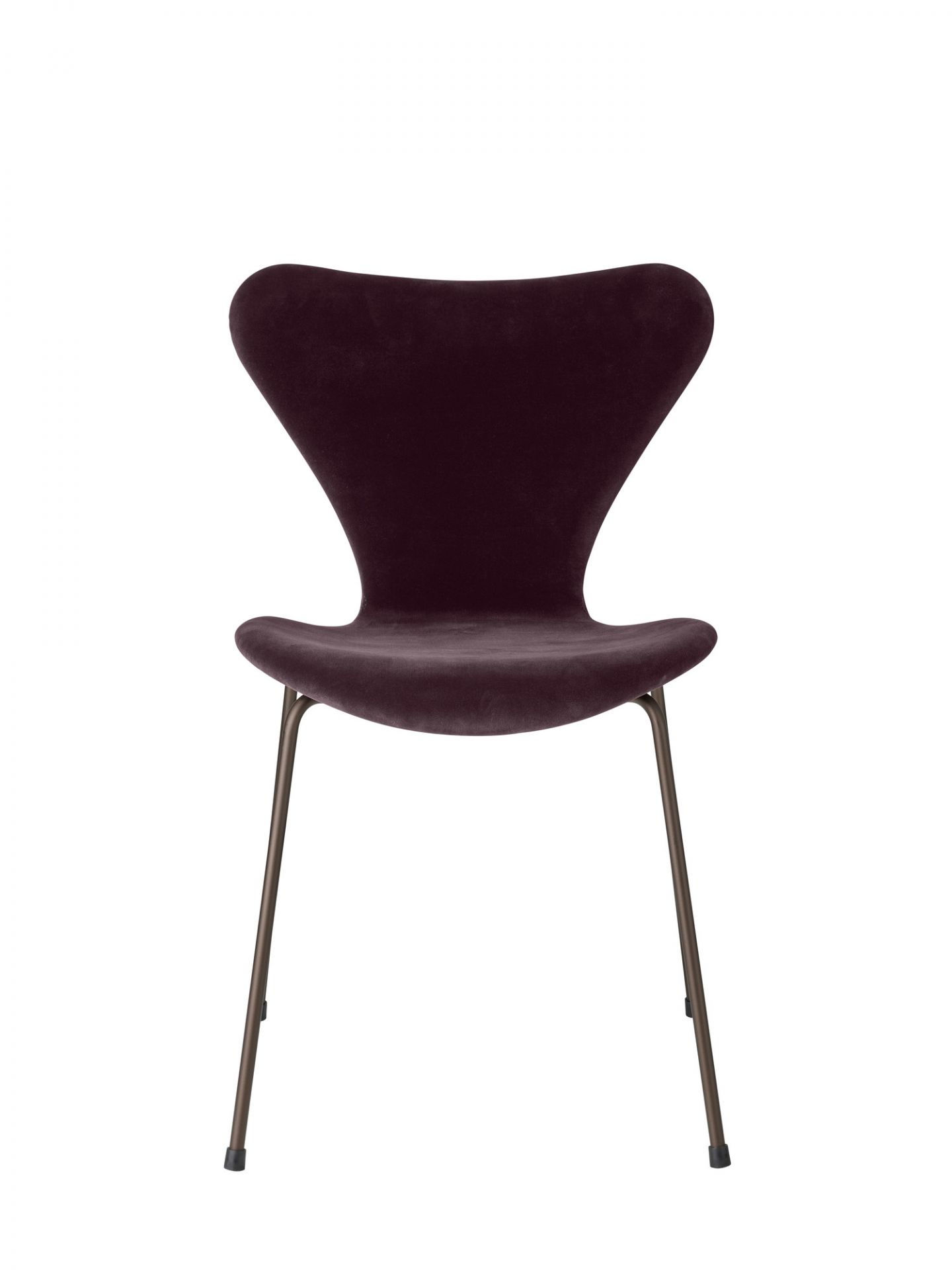 Fritz Hansen Series 7 Stuhl in Dunkel Pflaume Samt, vollgepolstert, modernes Design.