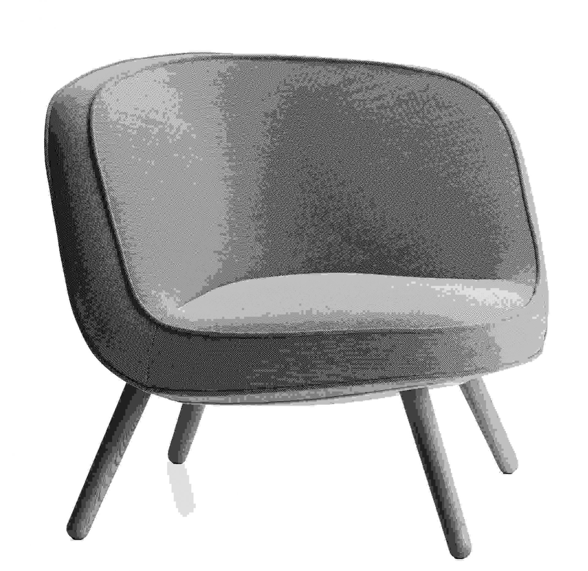 Grauer Via57 Sessel von Fritz Hansen mit Stoffbezug und Holzbeinen, modernes Design für Wohnzimmer.