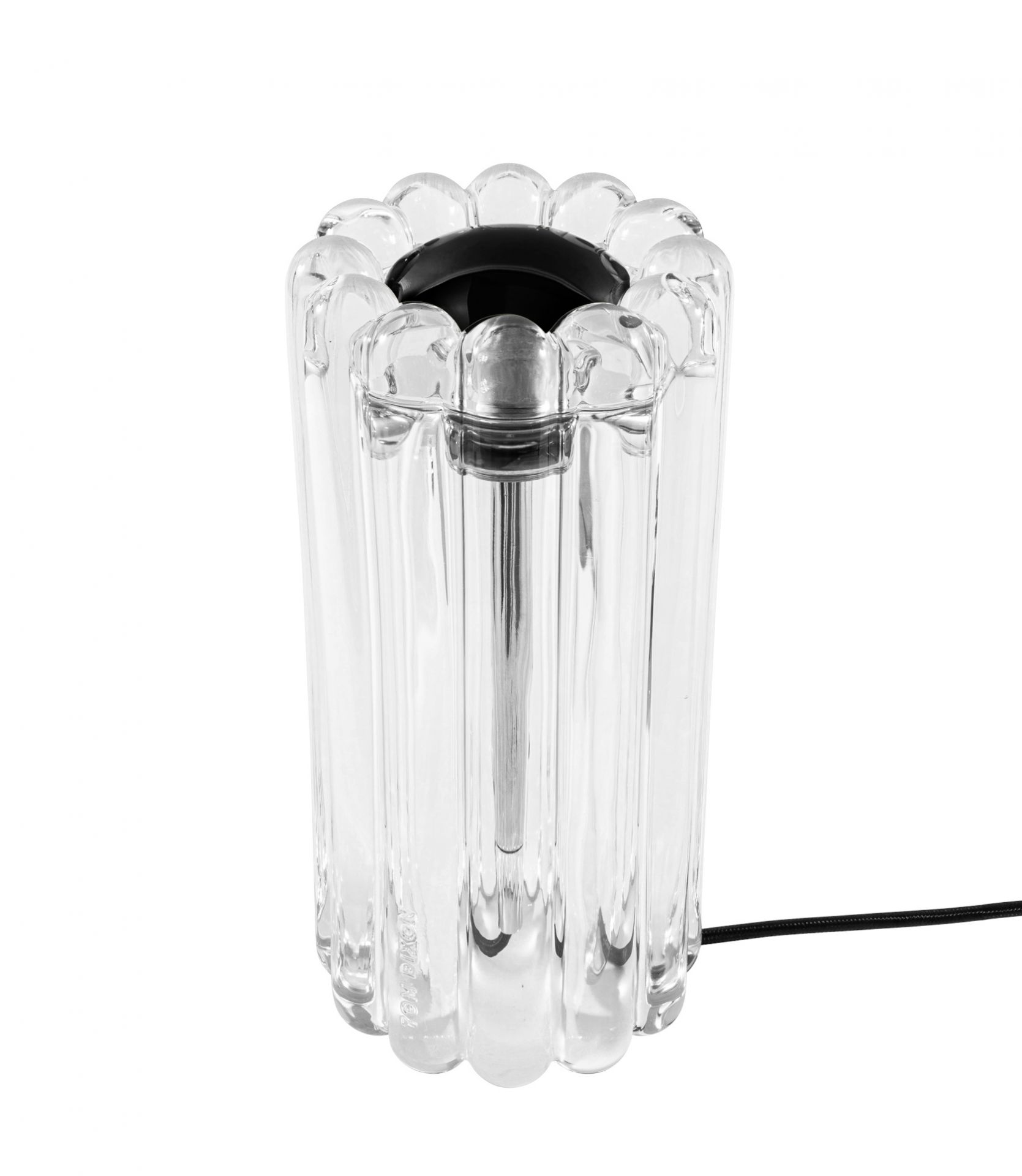 Klare Tom Dixon Tischleuchte "Press" aus dickem Glas, modernes Design, Innenbeleuchtung.