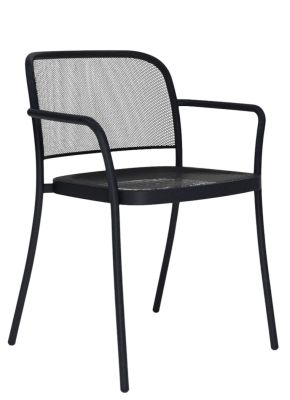 Schwarzer Café Armchair von Emu für den Außenbereich mit Armlehnen und Netzstruktur. Gartenstuhl für Terrasse.