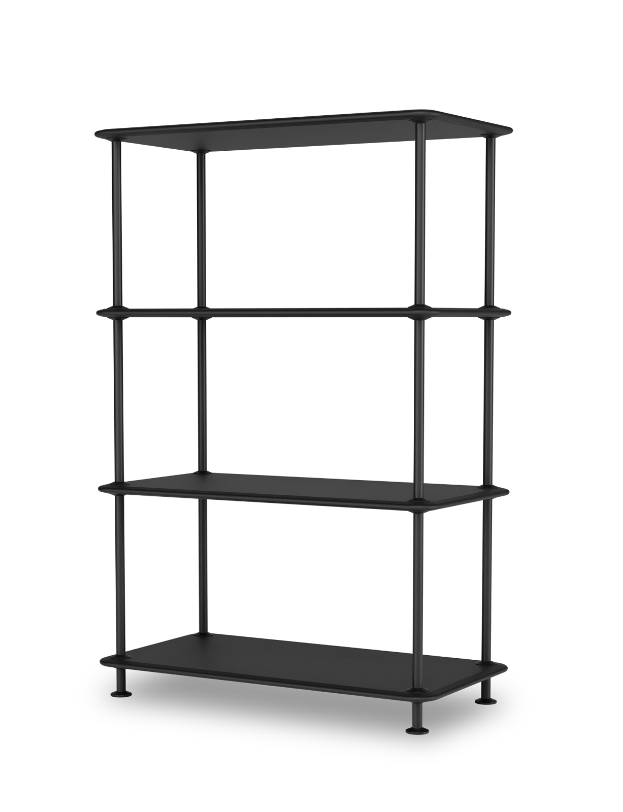 Schwarzes Montana Free Regal mit drei Ebenen, modernes Design für Wohnzimmer und Büro.