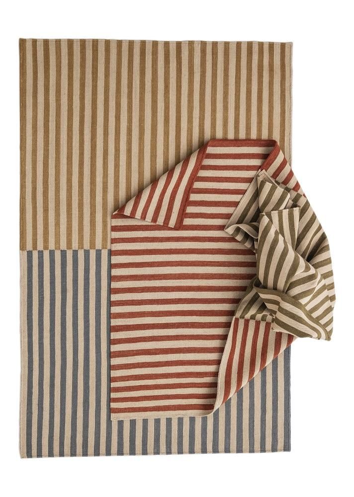 Ceras Collection Teppich: Gestreifter Teppich in Braun, Rot, Grau und Beige, 170x240 cm.