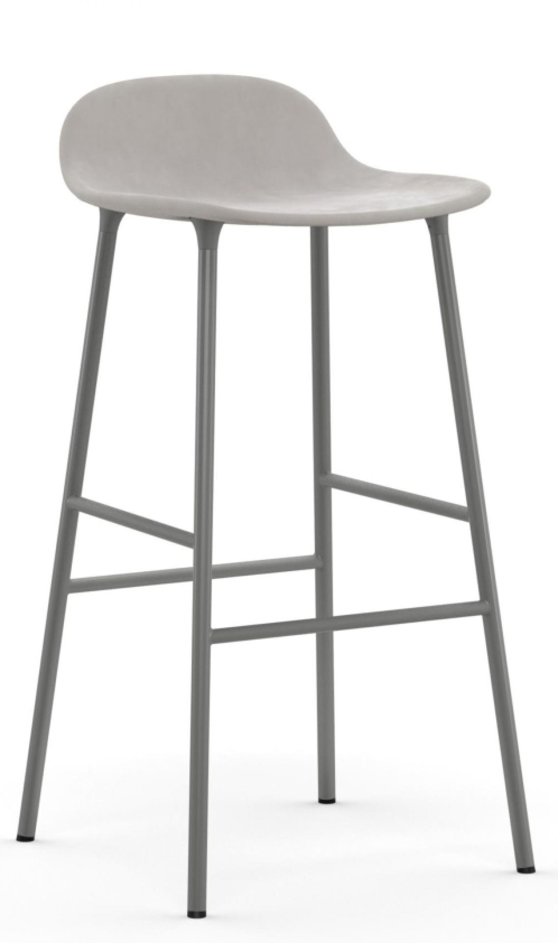 Grauer Form Barstool Barhocker von Normann Copenhagen mit Stahlgestell und gepolstertem Sitz.