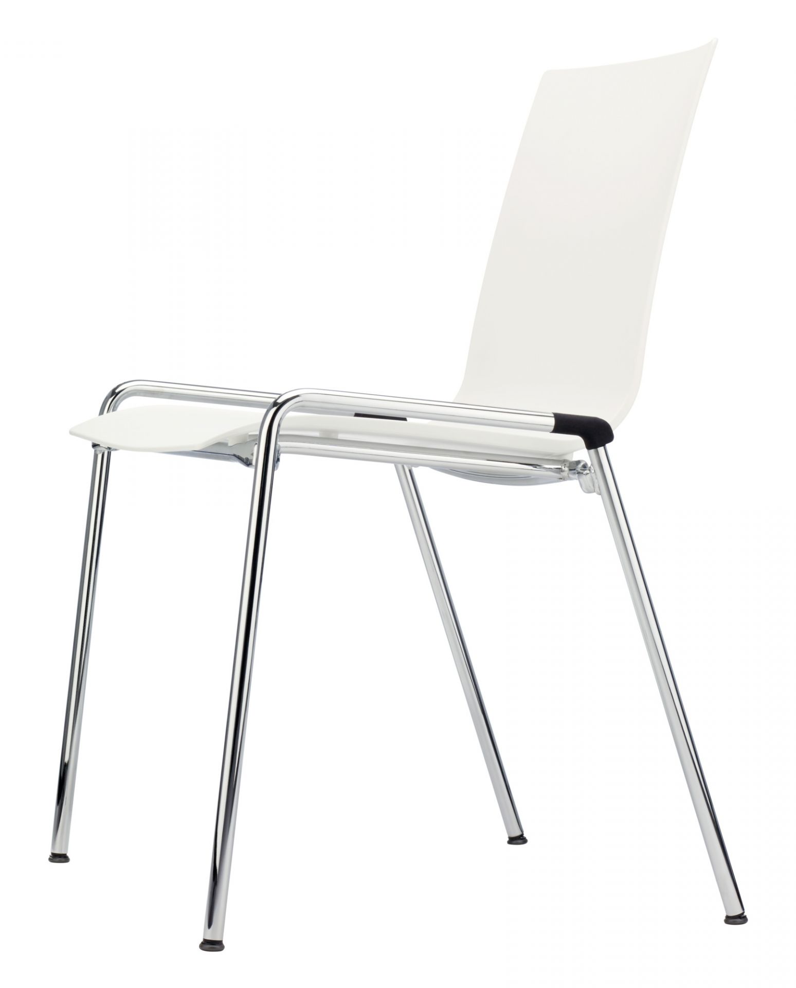 Weißer Thonet Stuhl S 260 ohne Armlehne mit verchromtem Stahlrohrgestell, moderner Designstuhl für Büro und Wohnbereich.
