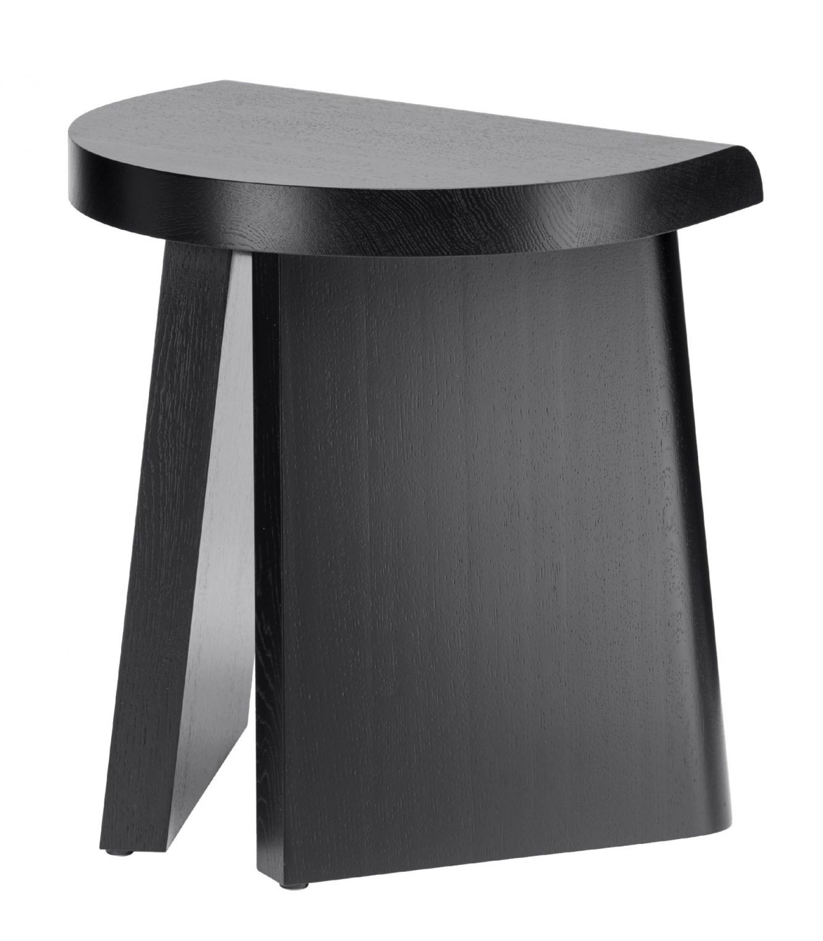 Schwarzer Hocker "Favius" mit halbrunder Sitzfläche, gebeizt, aus Holz, modernes Design.