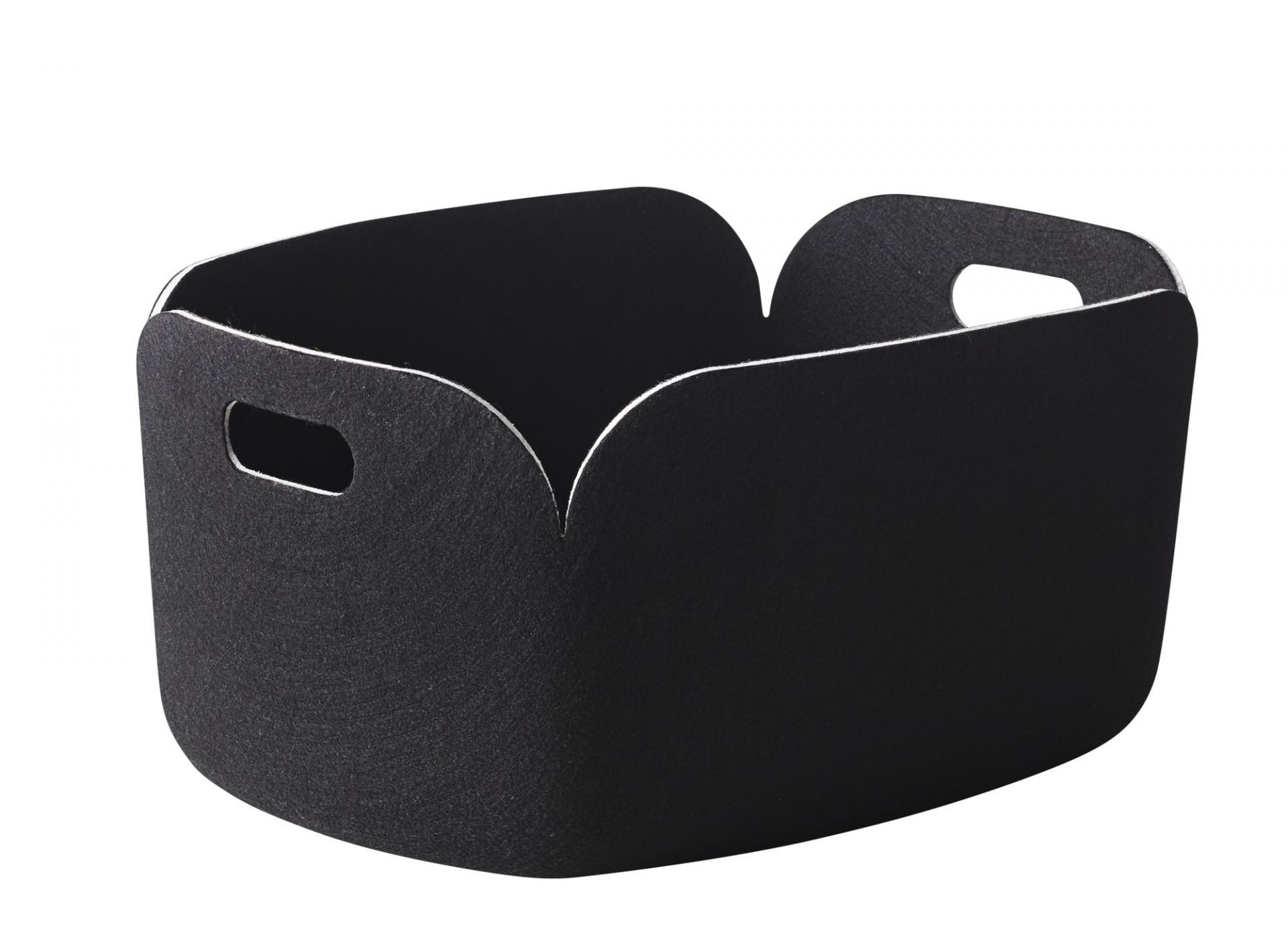 Schwarzer Muuto Restore Storage Aufbewahrungskorb aus Filz mit Griffen für Ordnung im Zuhause.