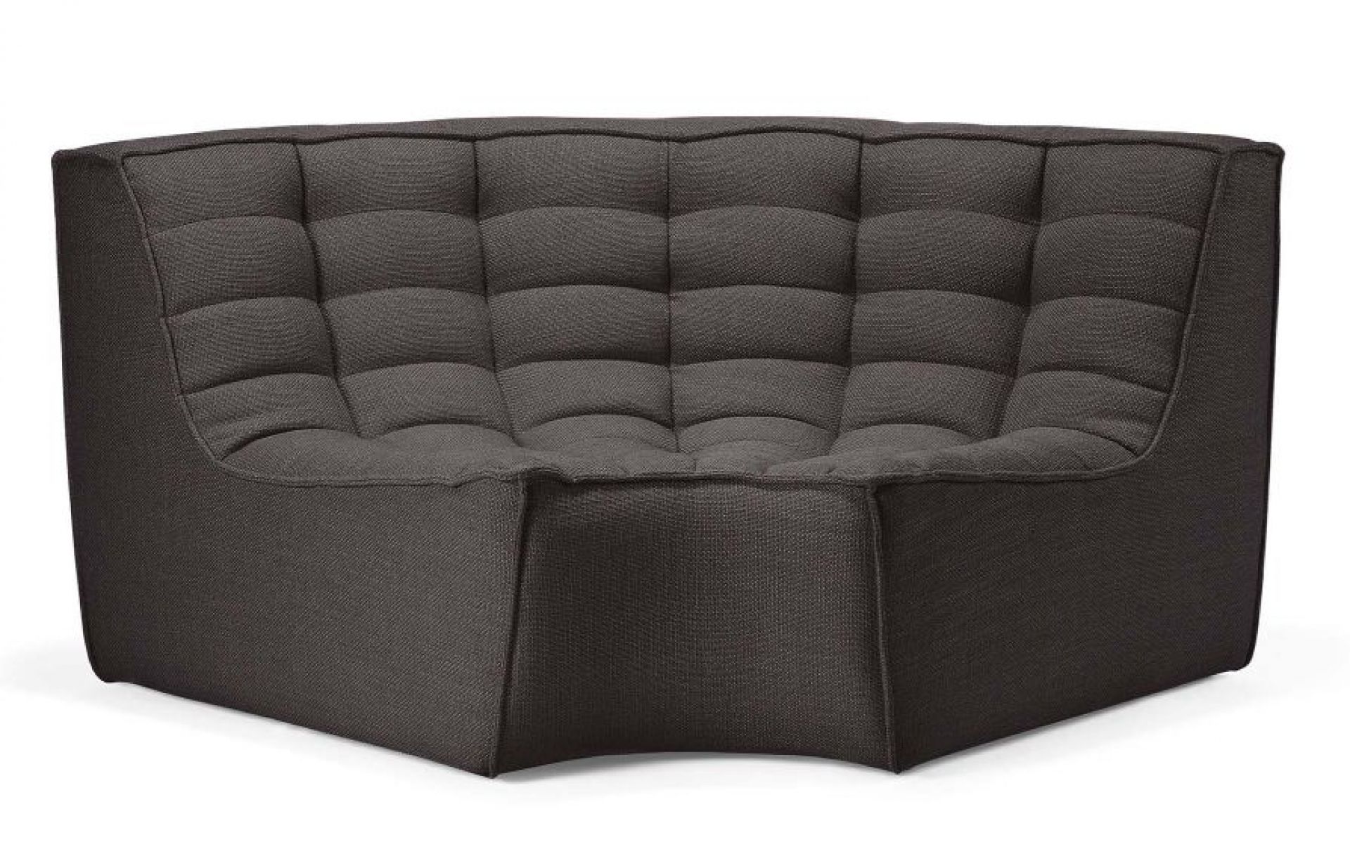 Dunkelgraues N701 Sofa von Ethnicraft mit runder Ecke. Modulares Ecksofa mit gesteppter Sitzfläche.