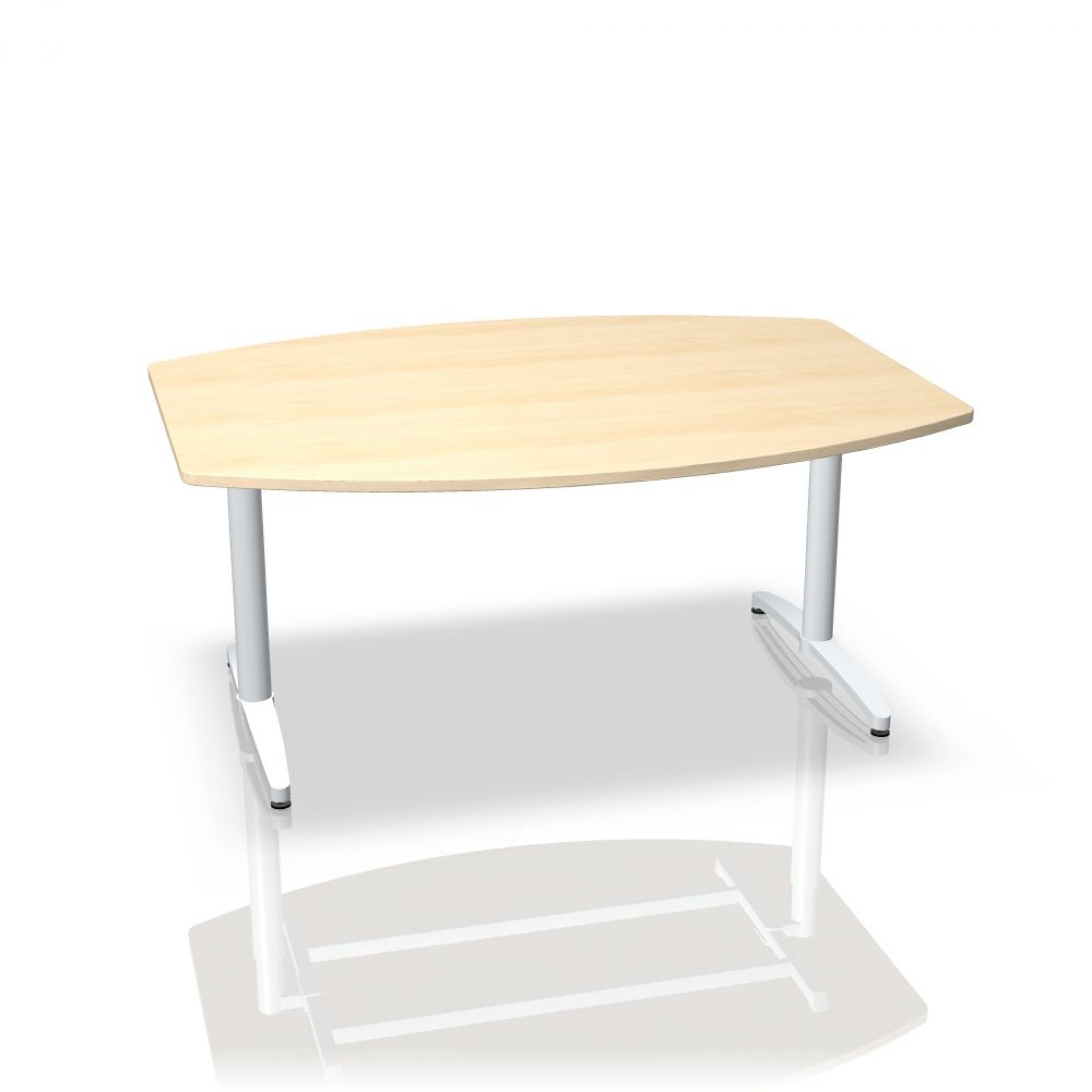 Canvaro Besprechungstisch in Bootsform von Assmann: Heller Bürotisch mit weißem Gestell für Konferenzräume.