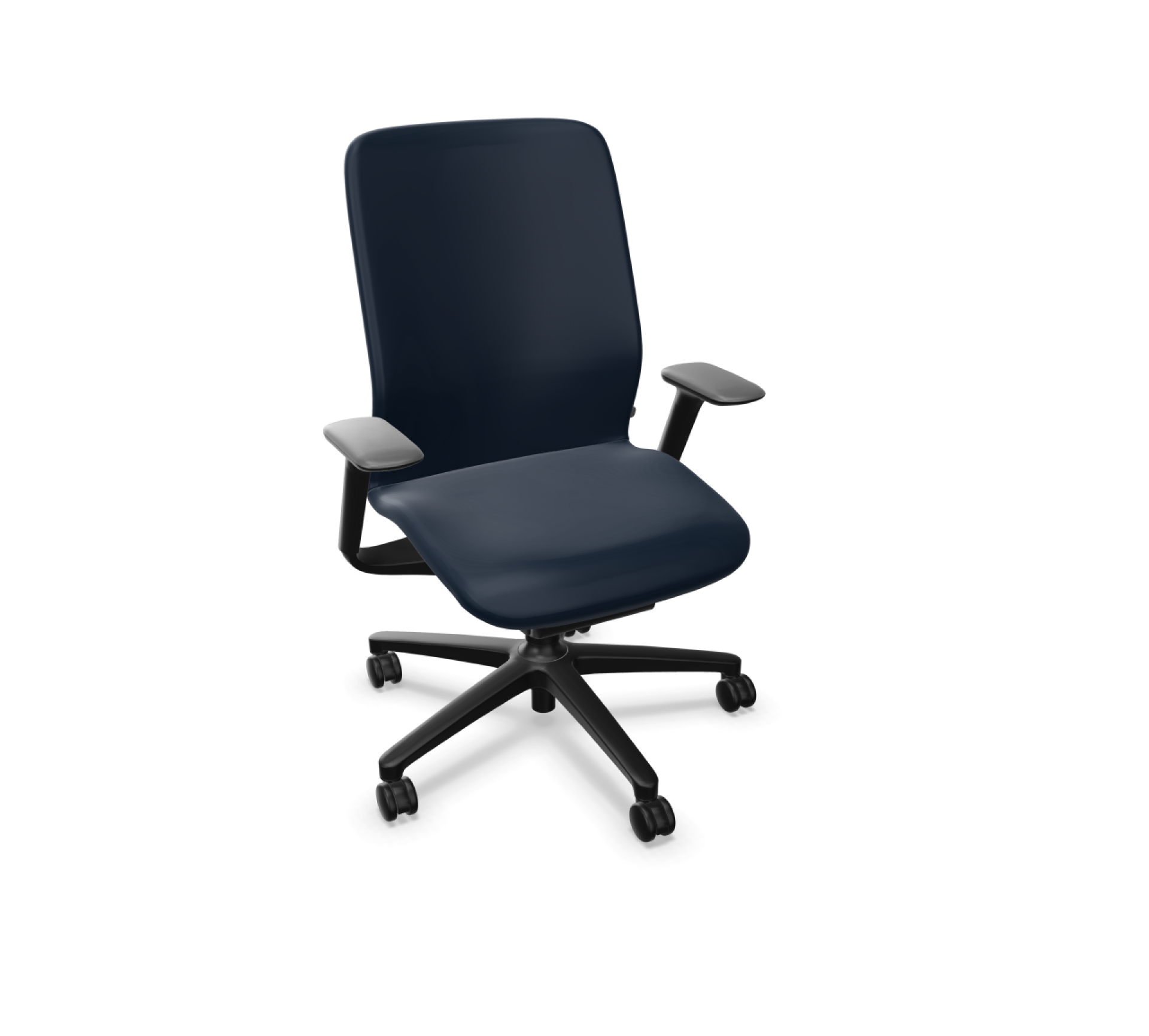 Blauer Wilkhahn Drehstuhl AT, ergonomischer Bürostuhl mit Armlehnen und schwarzem Fußkreuz.