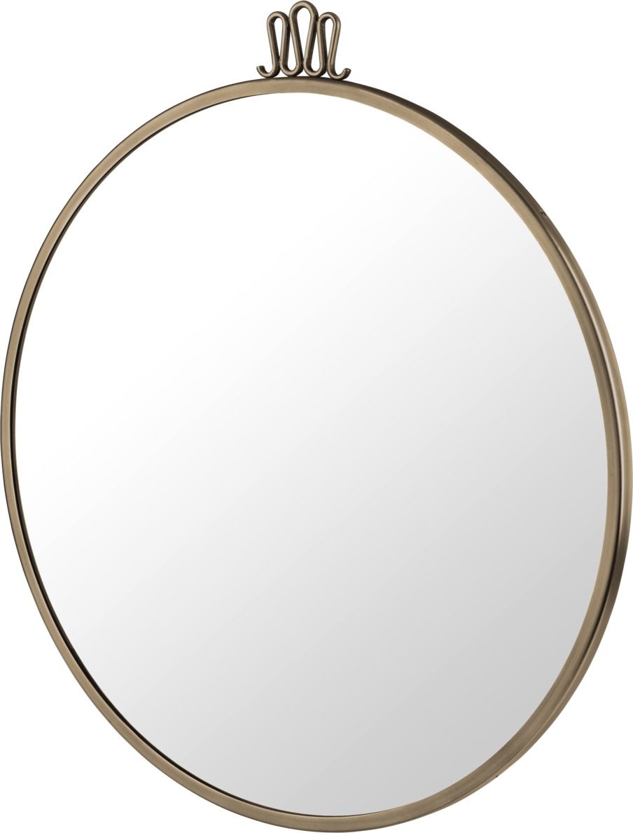 Randaccio Wandspiegel von Gubi, runder Spiegel mit goldenem Rahmen und dekorativer Aufhängung.