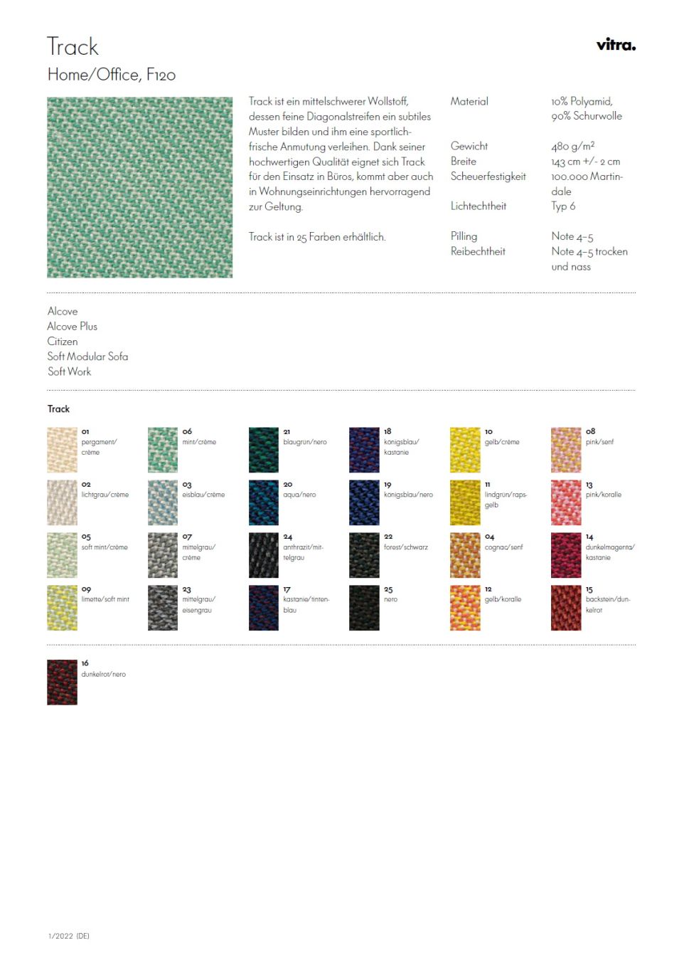 Stoffmusterkarte Track Vitra
