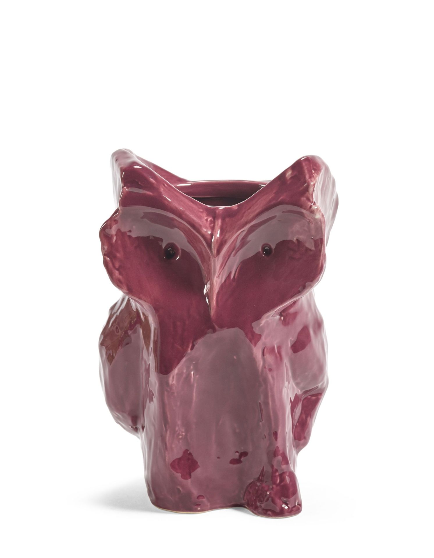 Auberginefarbene Eule Vase von Serax, kleine Keramikvase in Eulenform für Blumen und Dekoration.