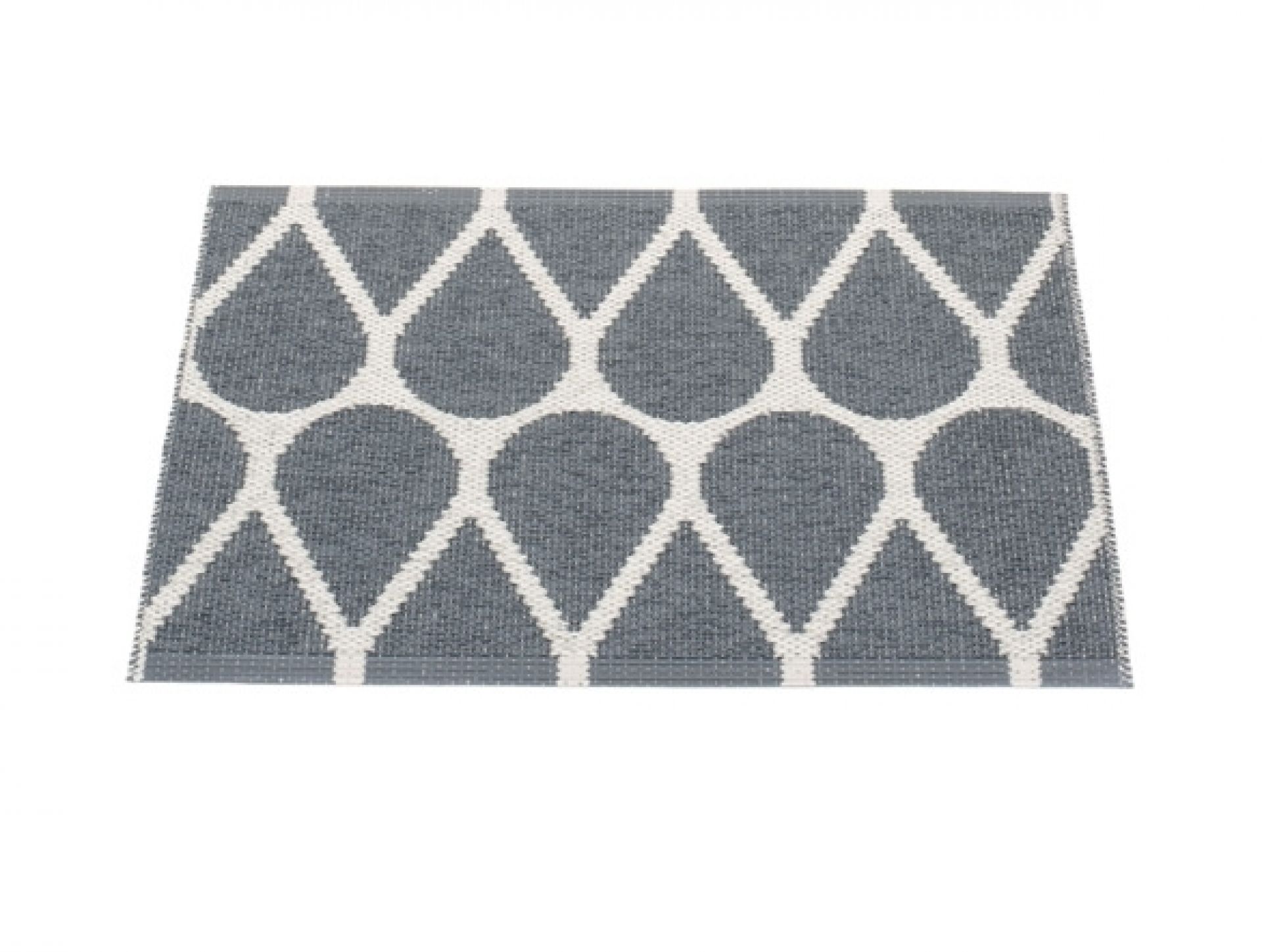 Grauer Otis Kunststoffteppich von Pappelina (70x50 cm) mit weißem Tropfenmuster, ideal für Küche und Bad.