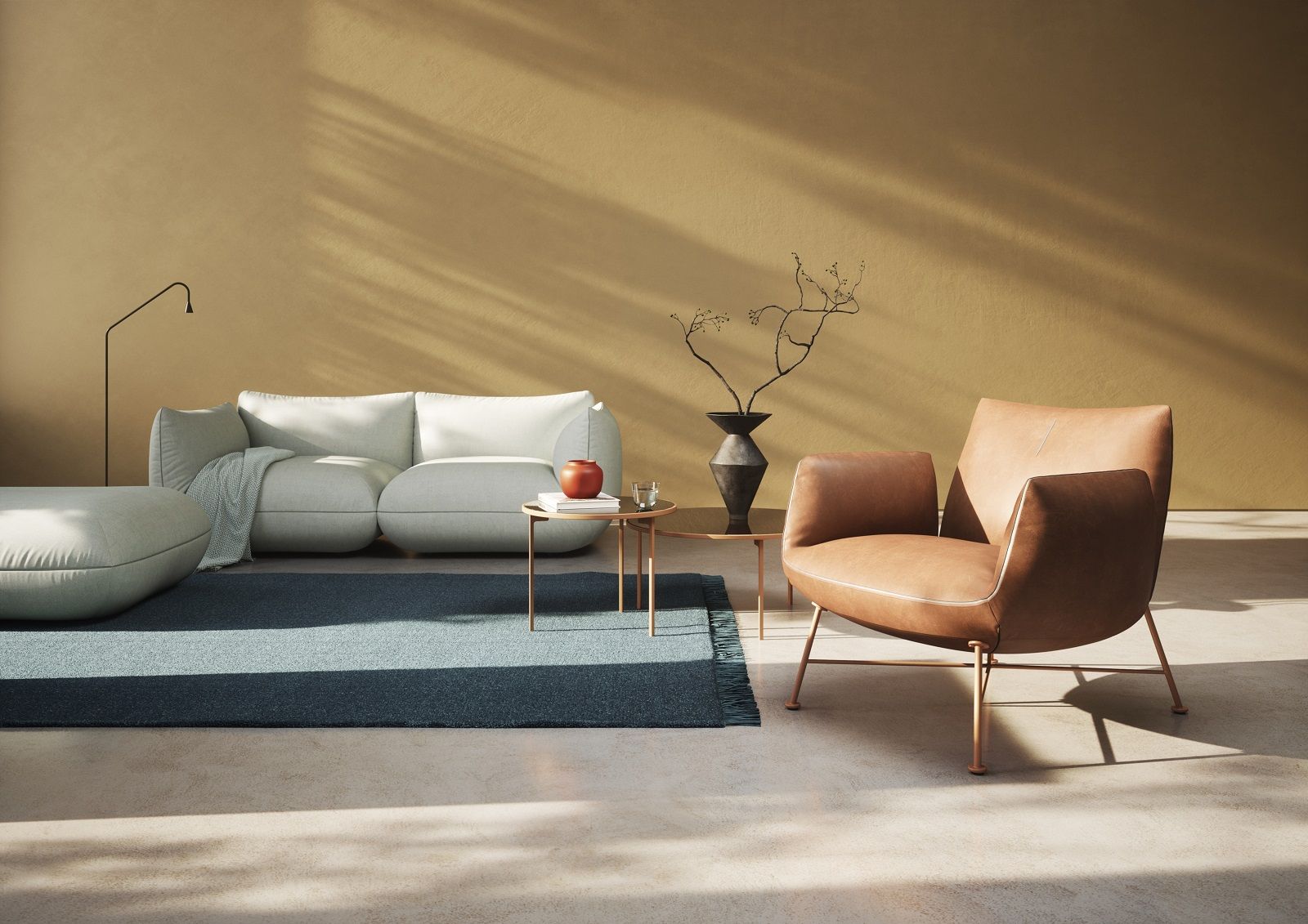 Brauner Jalis Clubsessel mit Drahtgestell von Cor in modernem Wohnzimmerambiente.