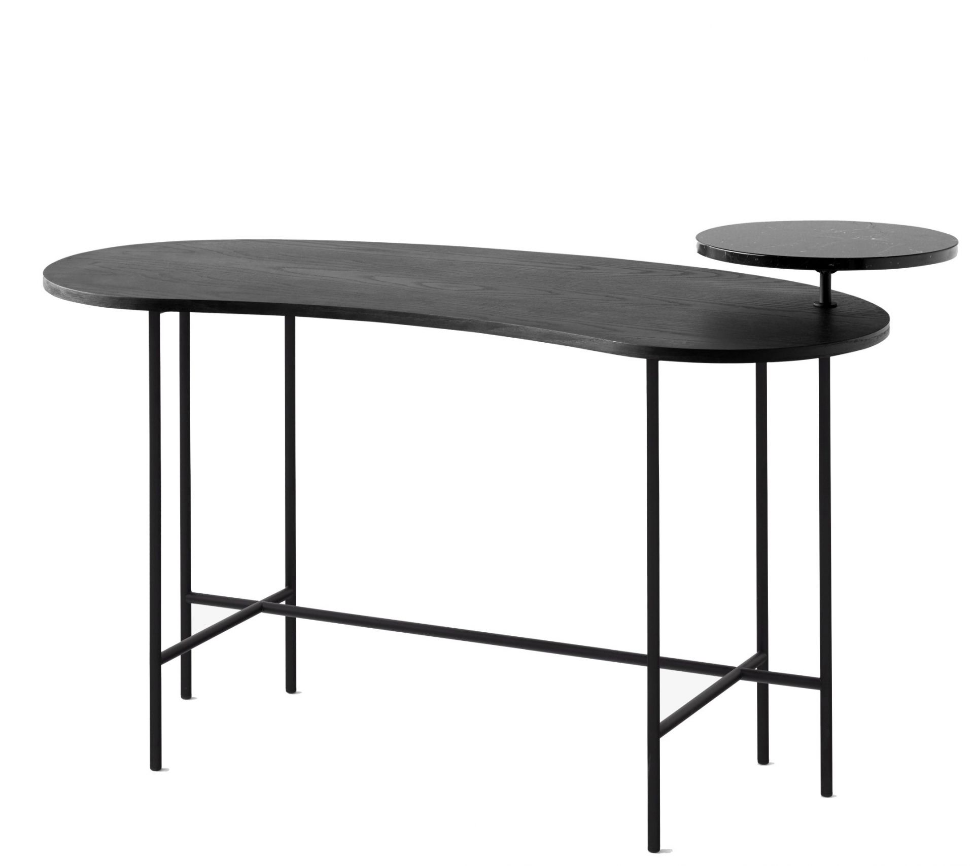 Schwarzer Palette JH9 Schreibtisch von AndTradition mit ovaler Tischplatte und runder Ablage. Moderner Sekretär für Büro.