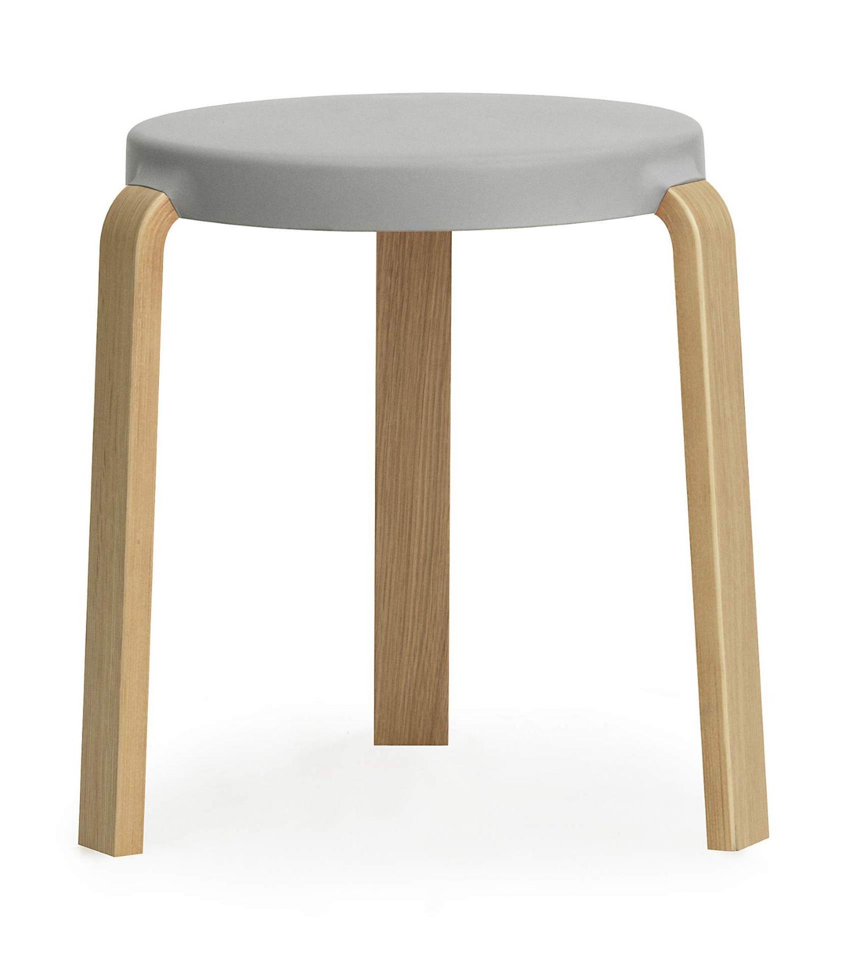 Tap Hocker von Normann Copenhagen, grauer Sitz und helle Holzbeine, modernes Möbeldesign.
