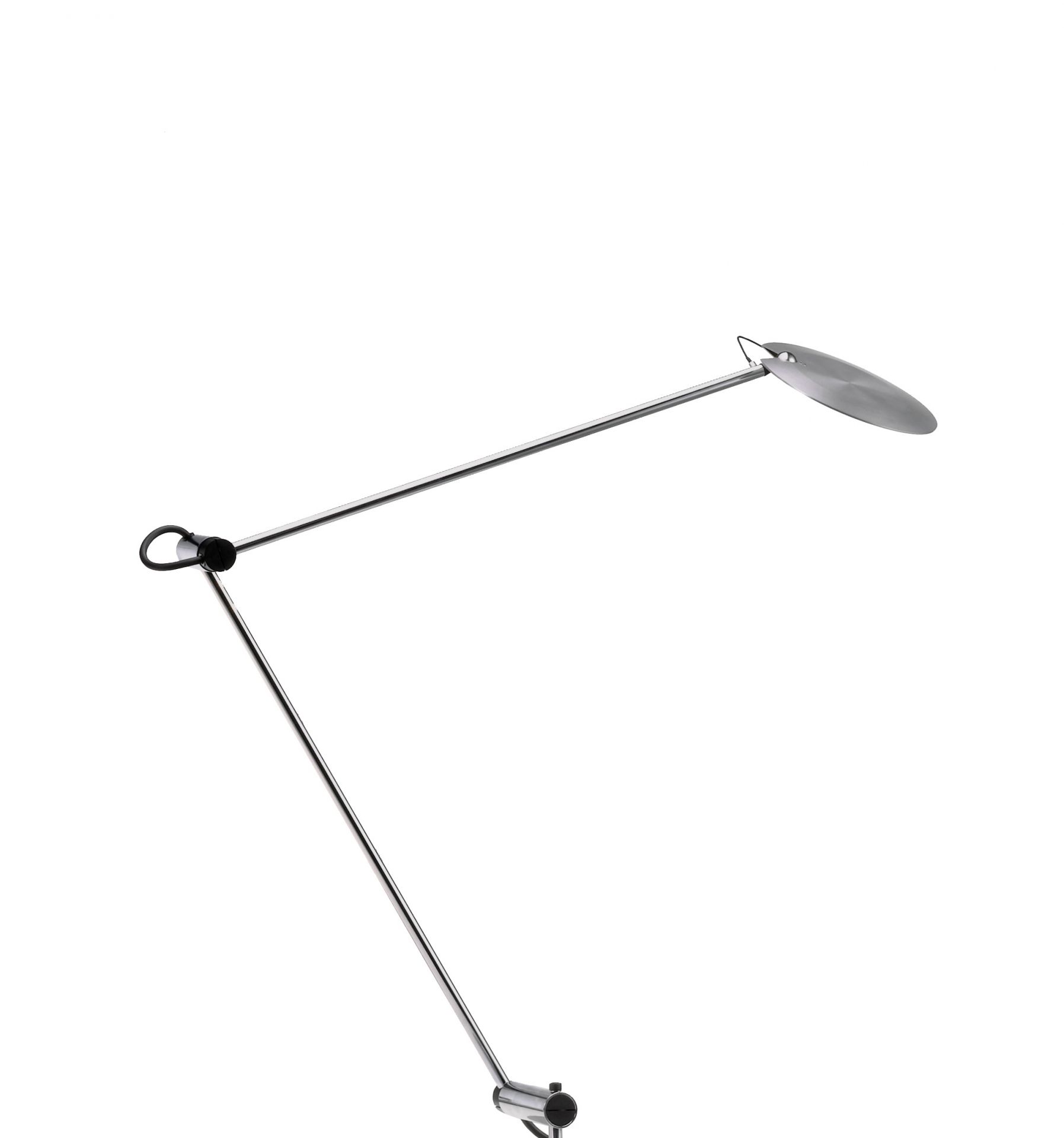 Chromfarbene Pina LED Tischleuchte, passend für USM Haller, mit verstellbarem Arm und Lampenschirm.