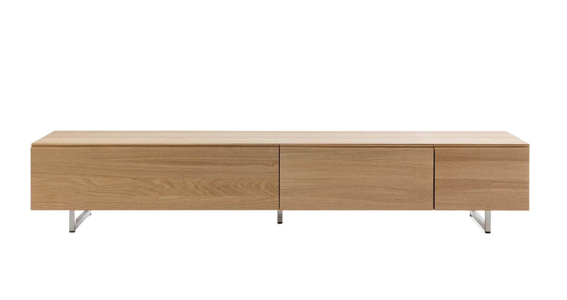 Podest Sideboard aus Massivholz mit Schubladen und filigranen Metallfüßen, modernes Möbeldesign.