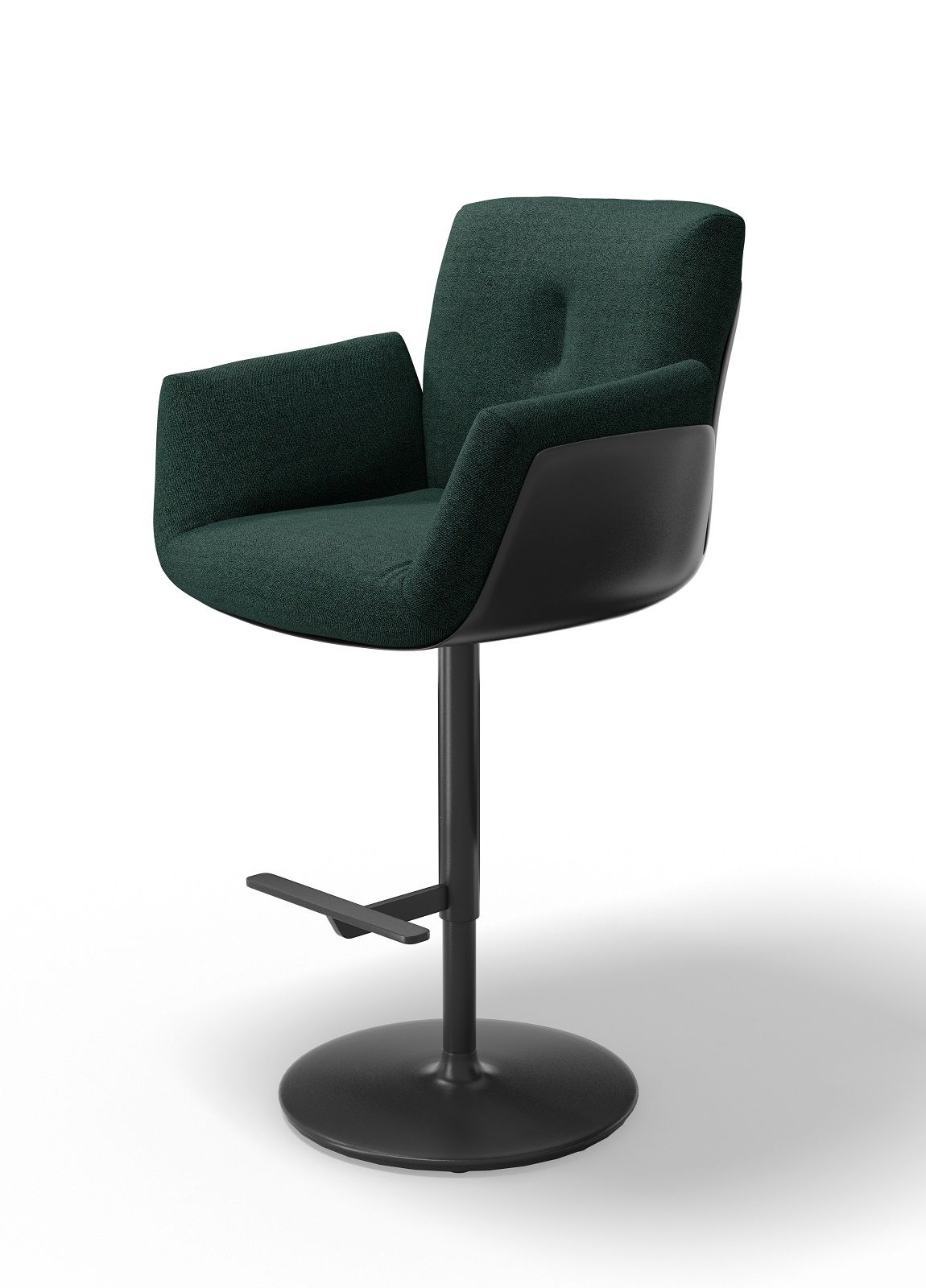 Alvo Barstuhl mit Armlehnen, drehbar, Tellerfuß, grüner Bezug, moderner Barhocker für Küche oder Bar.