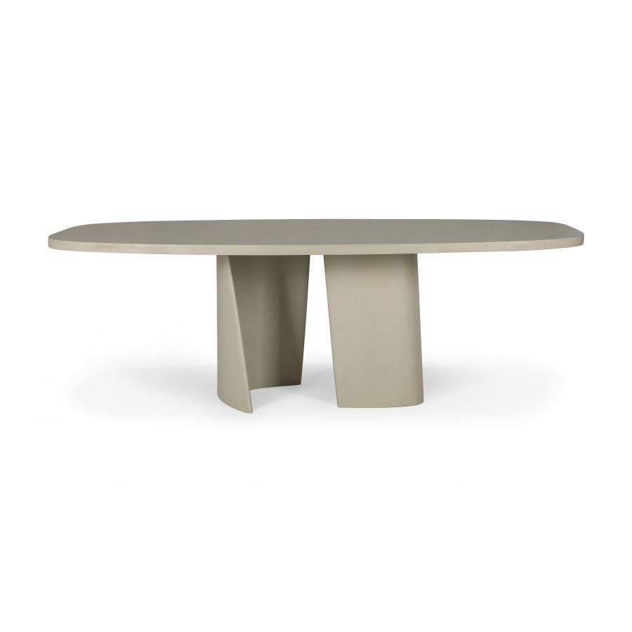 Canyon Outdoor Esstisch von Ethnicraft aus Beton, oval, mit zwei modernen Tischbeinen.